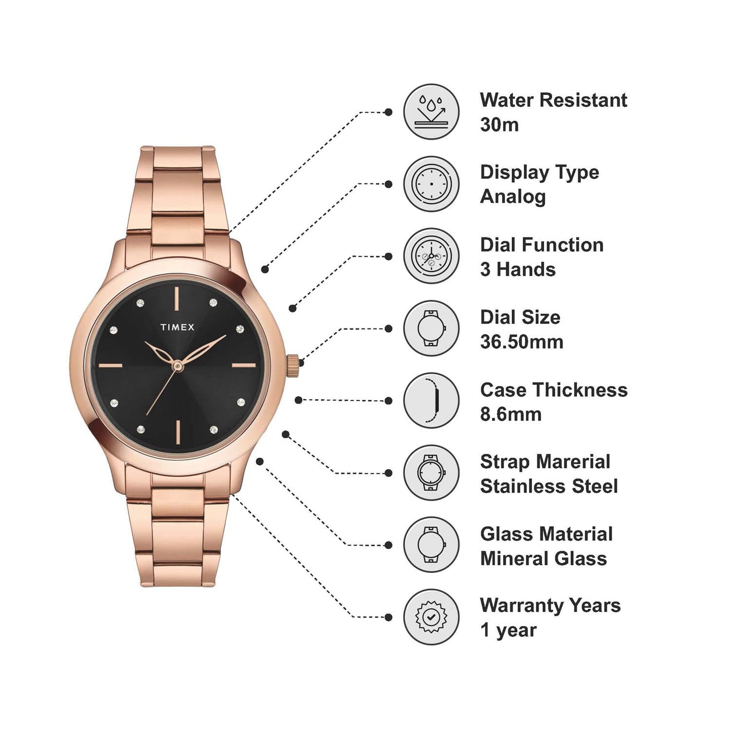 TIMEX Analog Dial Black Women watch-TWEL98SMU06