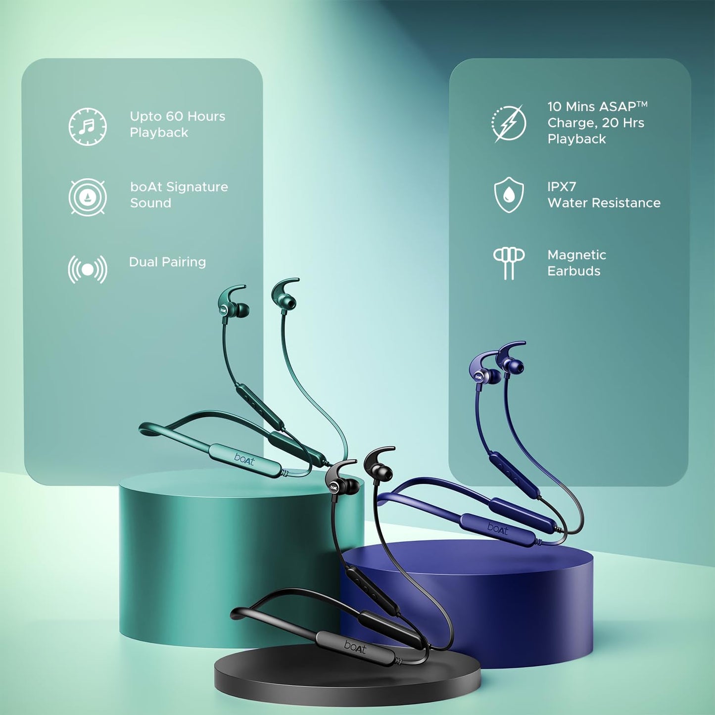 boAt Rockerz 255 Pro+, 60HRS Battery, Fast Charge, IPX7, Dual Pairing, Low Latency, Magnetic Earbuds, Bluetooth Neckband, Wireless with Mic Earphones (Navy Blue)