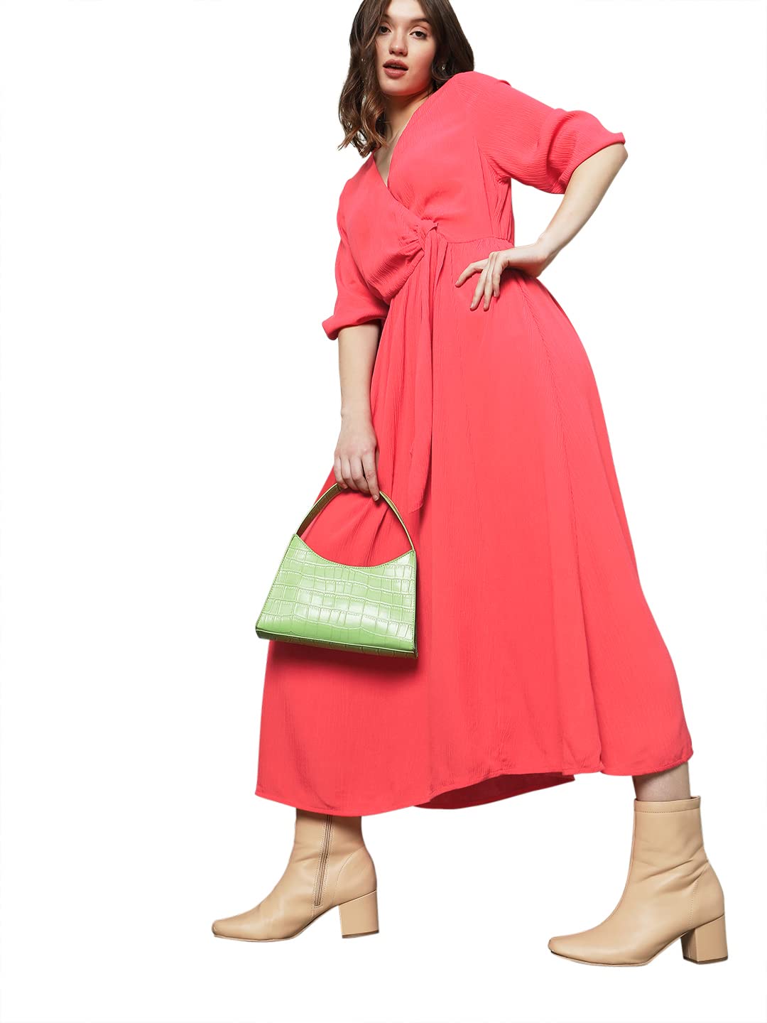 Vero Moda Women's Viscose A-Line Ankle Length Dress (298849101- Chrysanthemum_Medium), Red