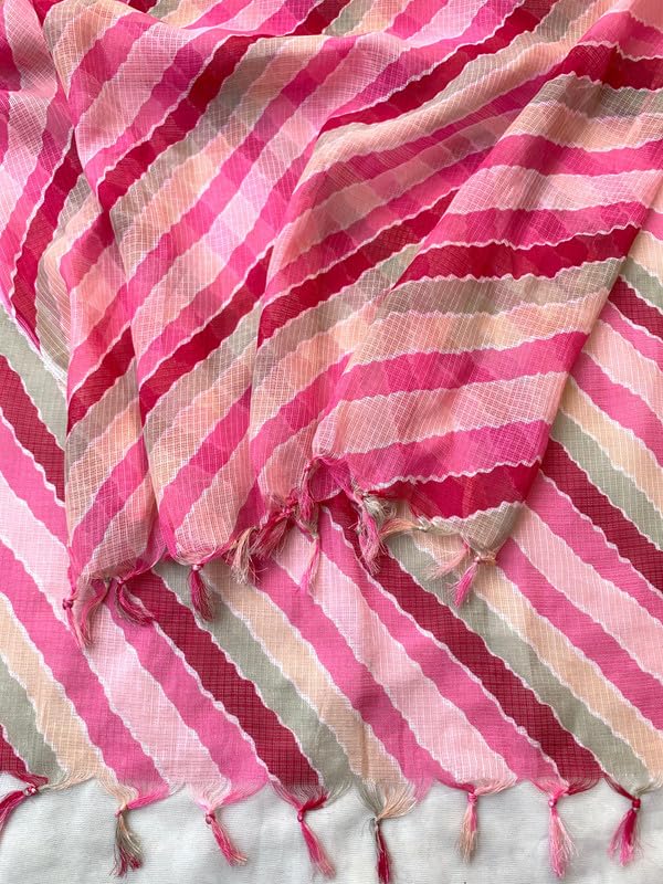 AKSHADEEP Women's Laheriya Print Pink Kota Doria Dupatta (Kota-Pink-laheriya)