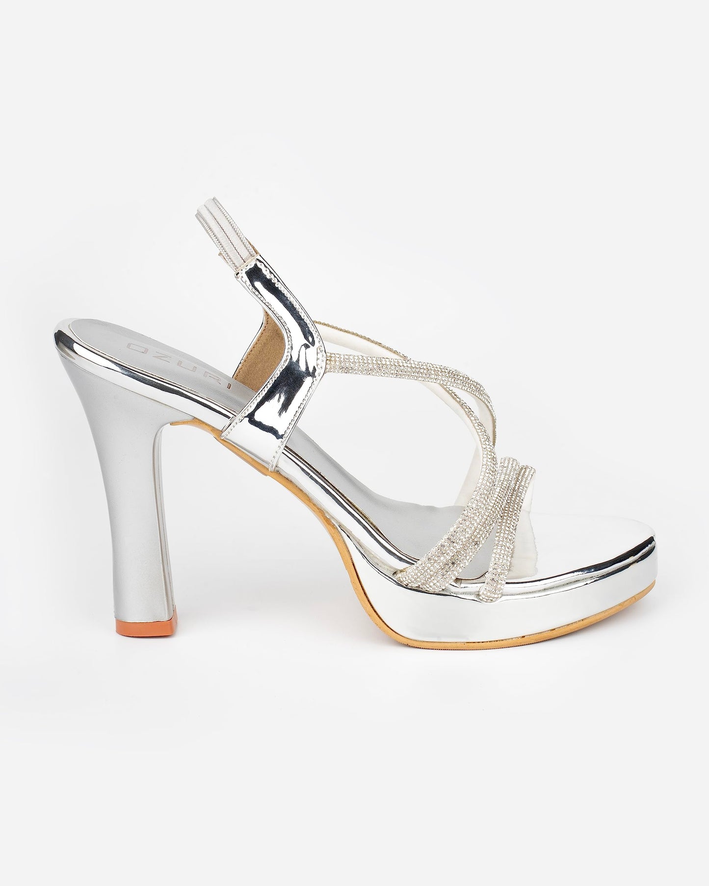 OZURI Silver Fashionable Strappy Sandals for Women | High Heel Footwear for Women (Size-8)