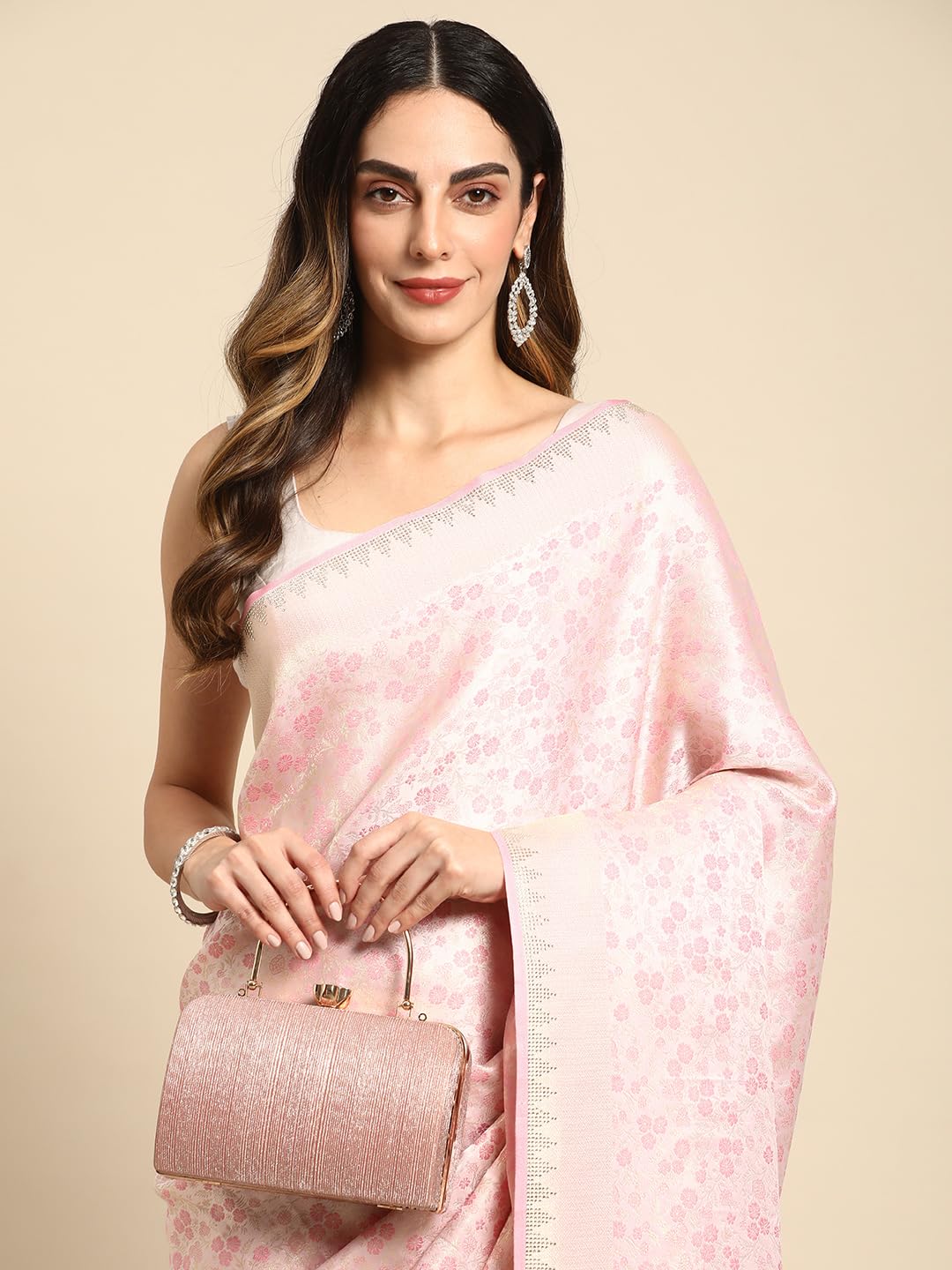 MOHEY Pink Art Silk Mirror Embroidered Saree for Women