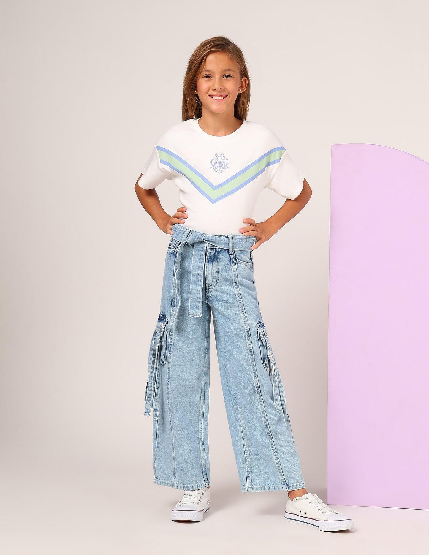 U.S. POLO ASSN. Girls Wide Leg Fit Cargo Jeans (UGJEN0198_Navy_4-5Y)