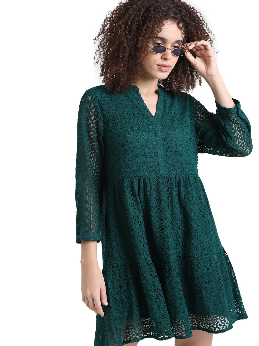 ONLY Green Lace Fit & Flare Dress