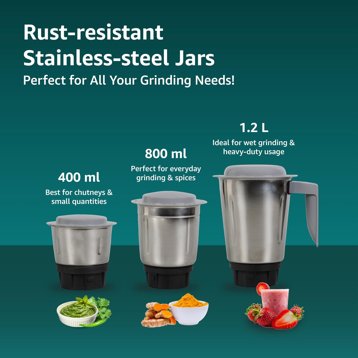 Havells Pulse 500 Watt Mixer Grinder | 3 Stainless Steel Leak-Resistant Jars (400ml, 800ml, 1.2L) | 3 Speed Control | Heavy-Duty ABS Body | Durable SS Blades | Air Vent Technology | Black