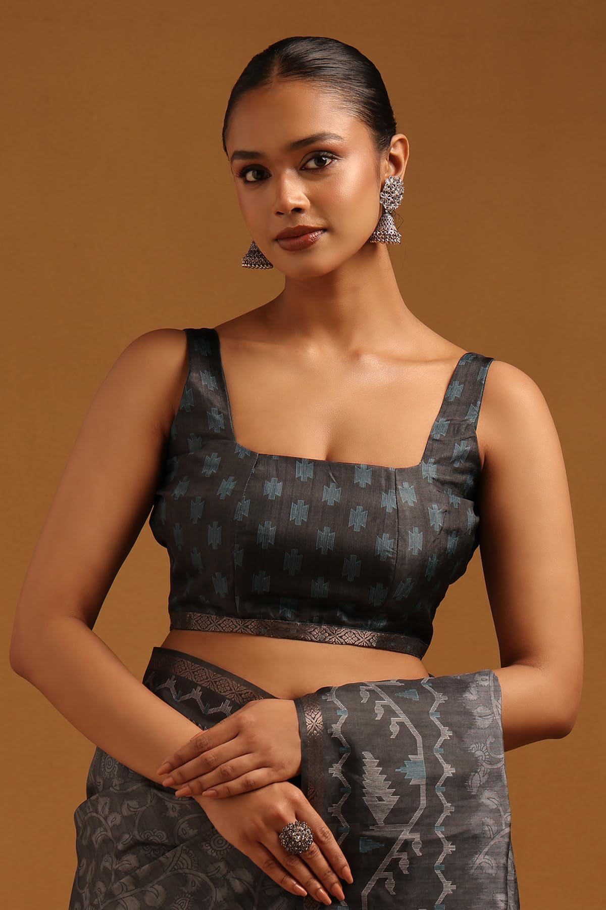 Soch Womens Black Tussar Botanical Saree