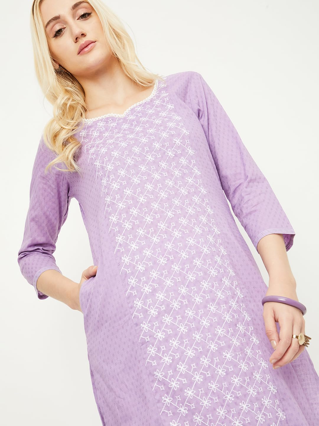 Max Women's Cotton Blend Regular Fit Kurta (MAEKSU24KI_Purple_M