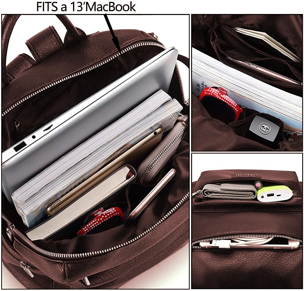 TrueArch Medium 25L Backpack Purse for Women Convertible Travel Vintage PU Leather Shoulder Backpack Ladies Bags (Brown)