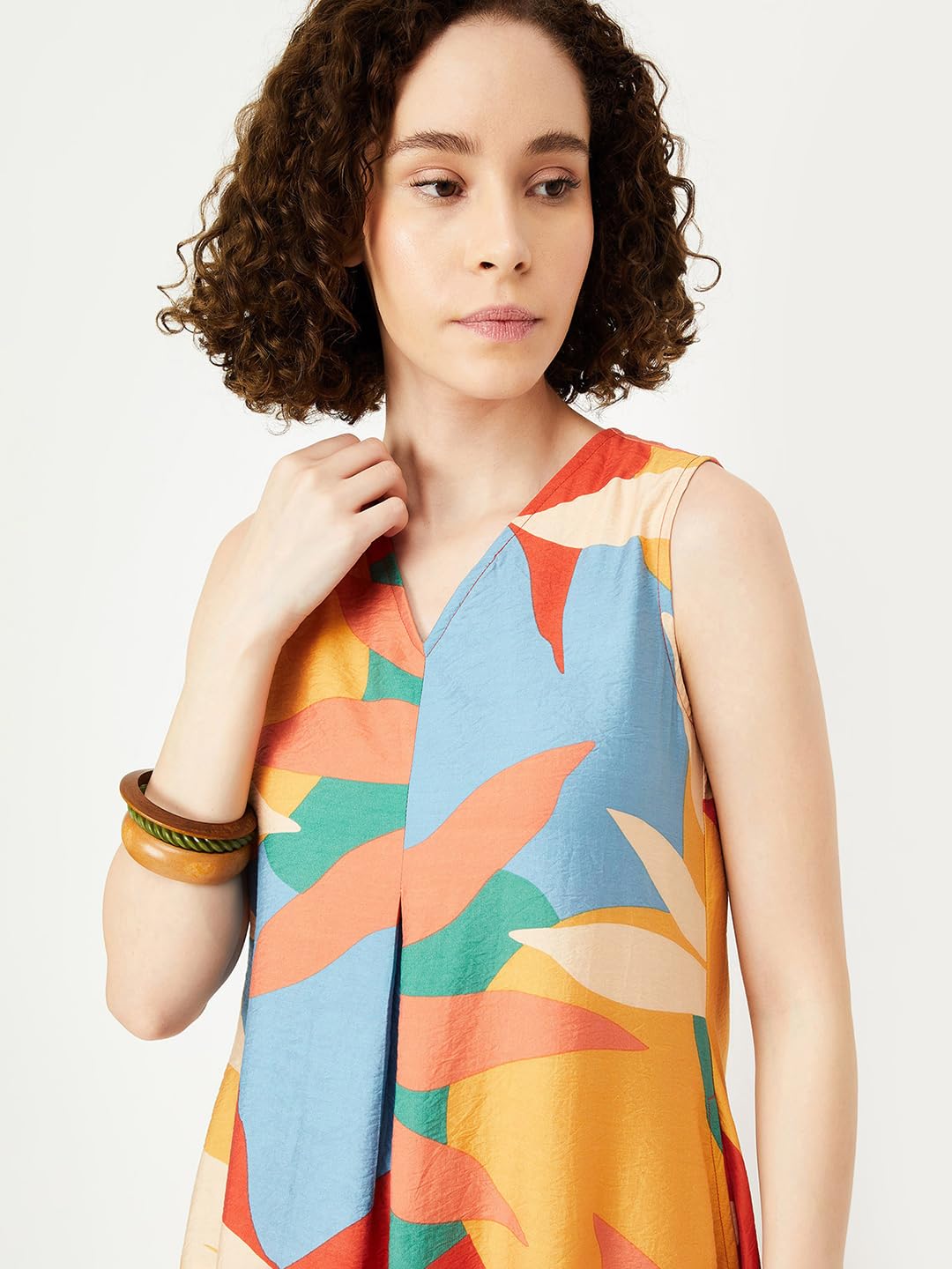 Max Women's Polyester Classic Midi Dress (MDDRS42014_Multi_M Multicolour