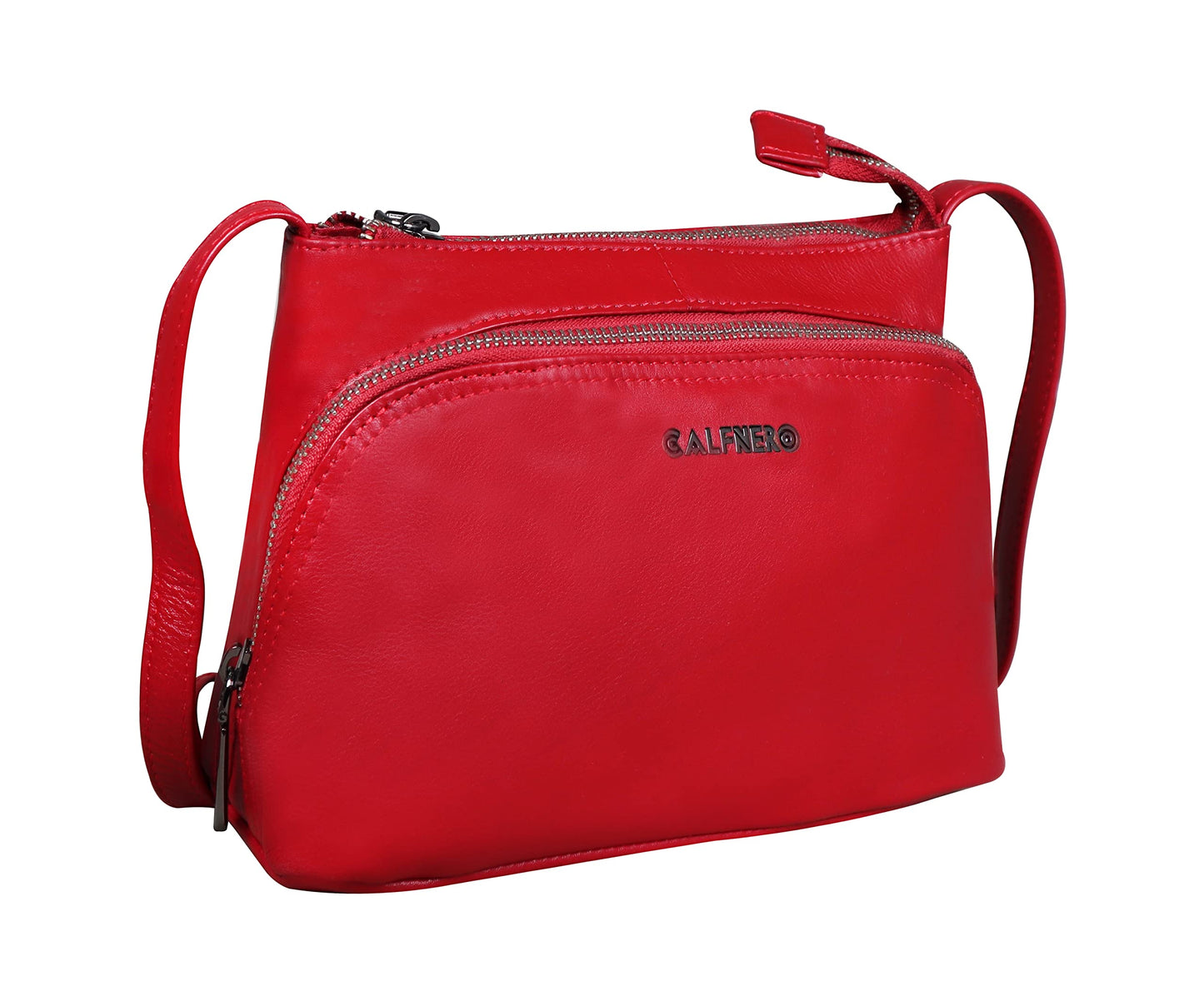 Women's Genuine Leather Sling Bag-Women's Casual College, Office Bag-Women's Cross Body Sling Bag by Calfnero (Red)