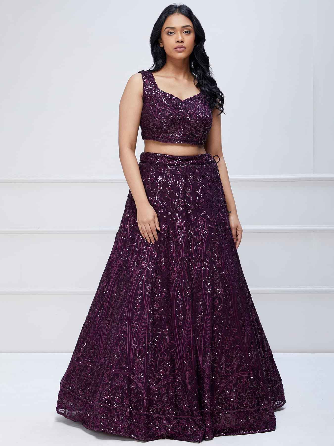 Zeel Clothing Womens Georgette Lehenga Choli Semi-Stitched Purple Free Size