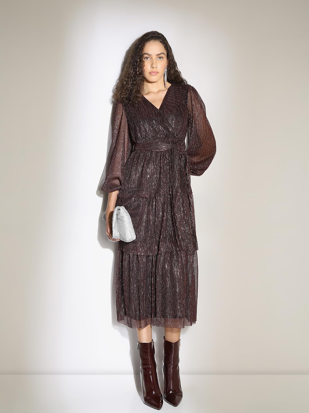 VERO MODA Women's Polyester Fit and Flare Midi Dress (9008812- Winetasting