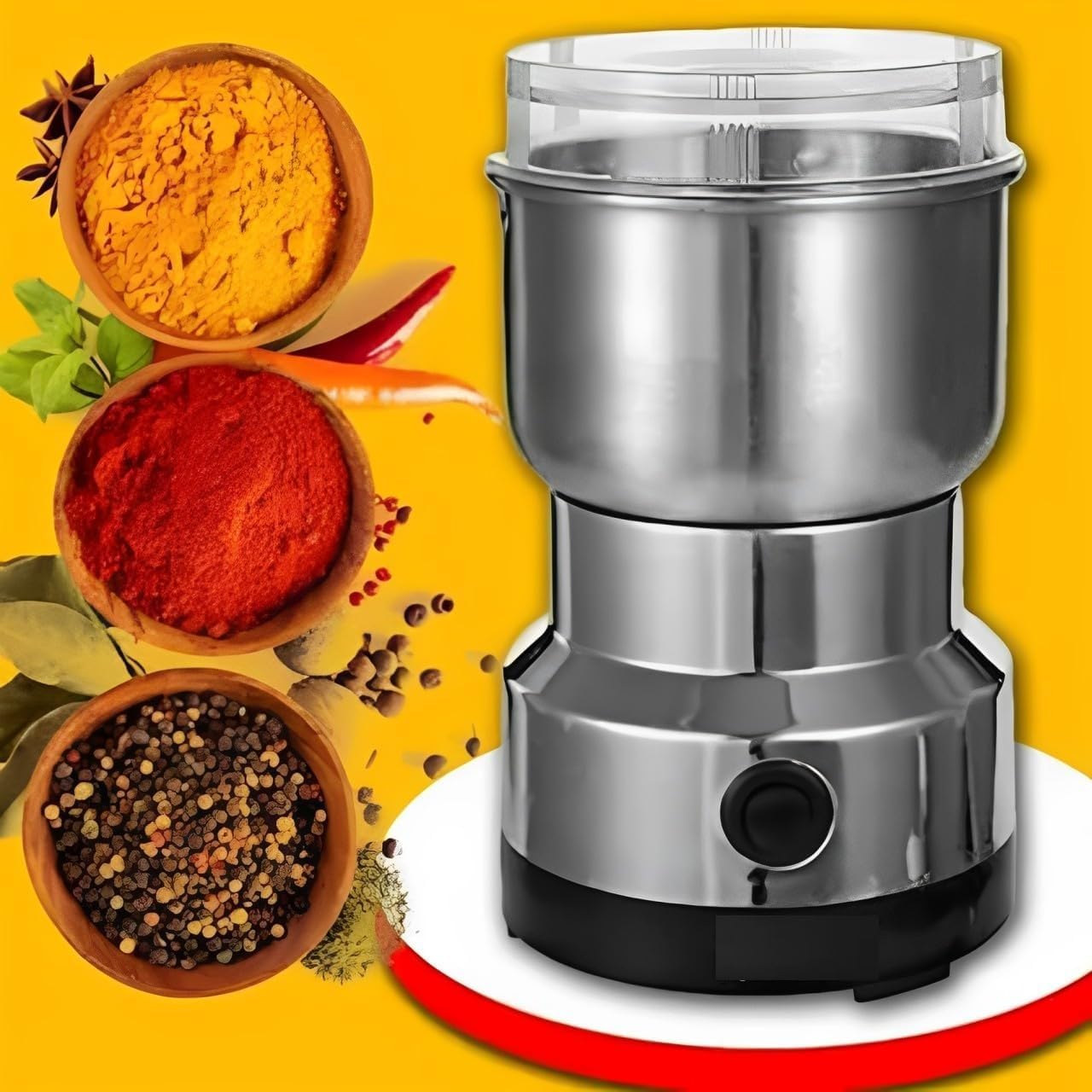 Hempi Homes Nima Stainless Steel Multifunctional Electric Grinder & Coffee Maker - Mini Spice, Coffee, and Masala Grinder for Beans, Nuts, and Grains - Household Mixer Grinder (Silver)