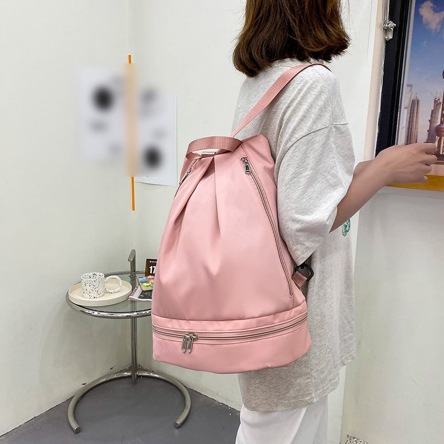 ZARUFT Backpack. Women Oxford Cloth Solid Color Waterproof Shoulder Bag ,Backpack Ladies Swimming Fitness Large Capacity Handbags Knapsack (Color : Hortel�)