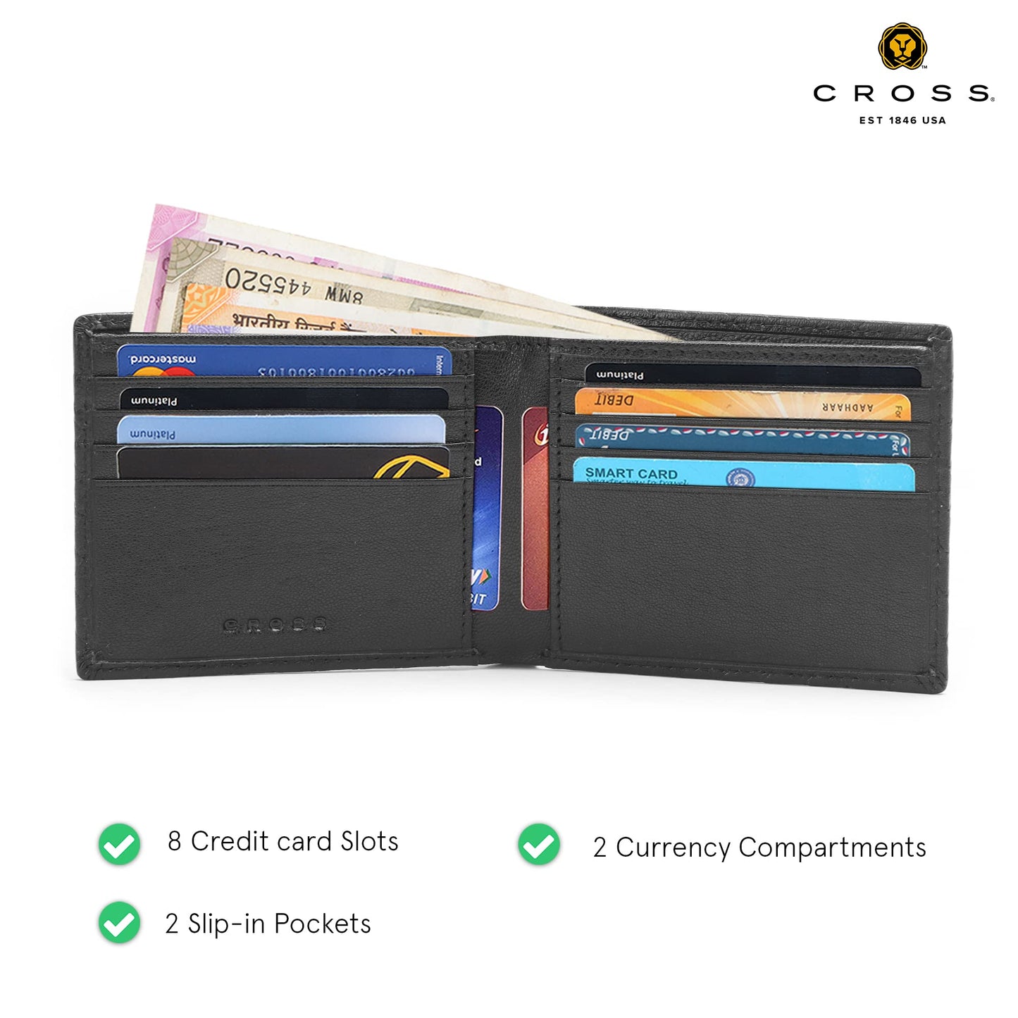 Cross Edgy Slim Leather Wallet for Men Latest Gents Purse with Card Holder Compartment | Regular Size Bi-Fold Wallet for Men | Ideal Gift Option - Black