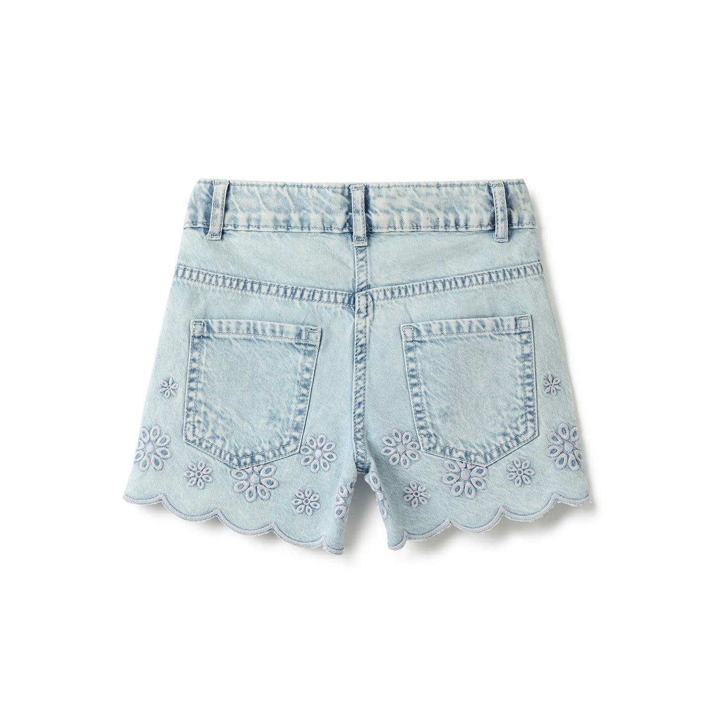 United Colors of Benetton Schiffli Embroidered Regular Fit Denim Shorts (Size: 7-8 Years)-25P4DENC0902I901