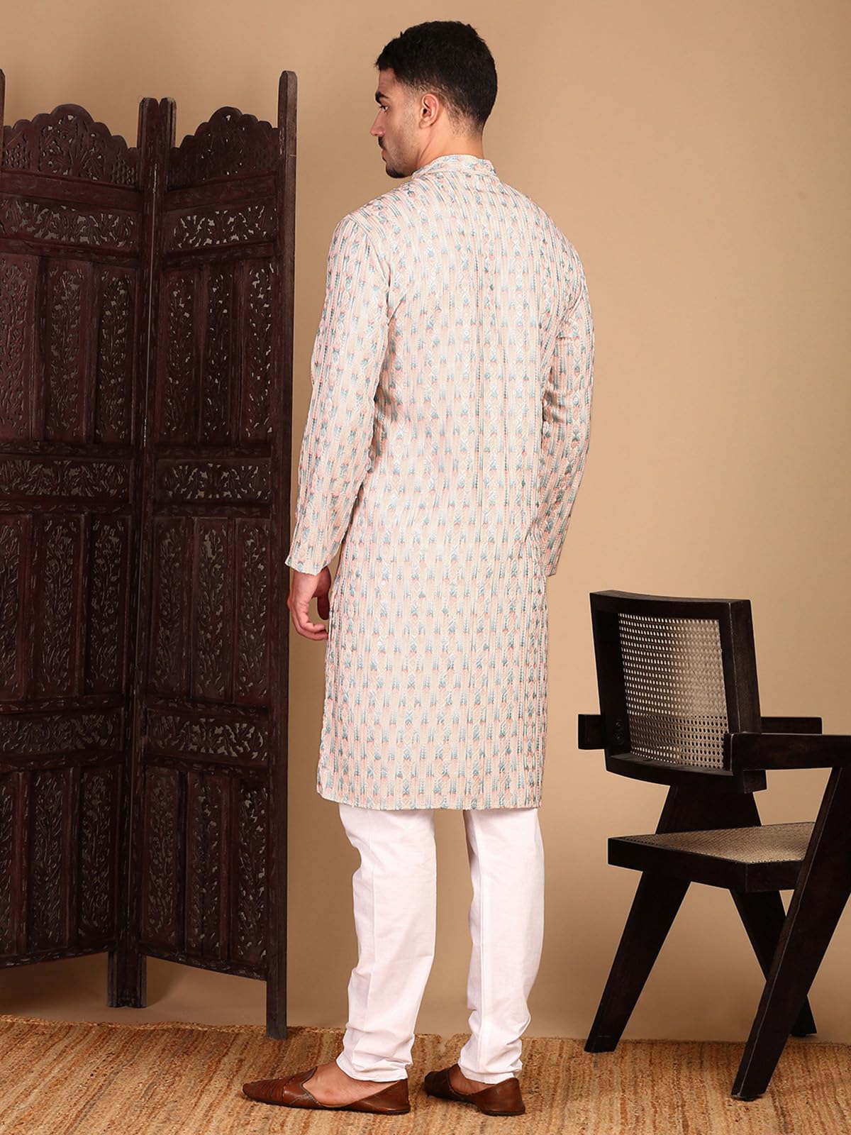 Sanwara Men's Cotton Floral Regular Kurta Set