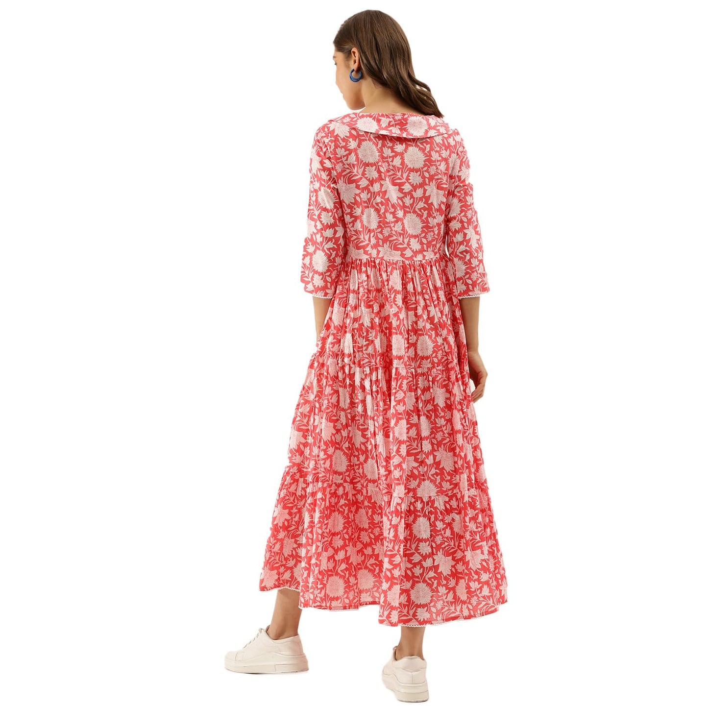 Divena Pink Floral Printed Cotton Ethnic Dress for Women