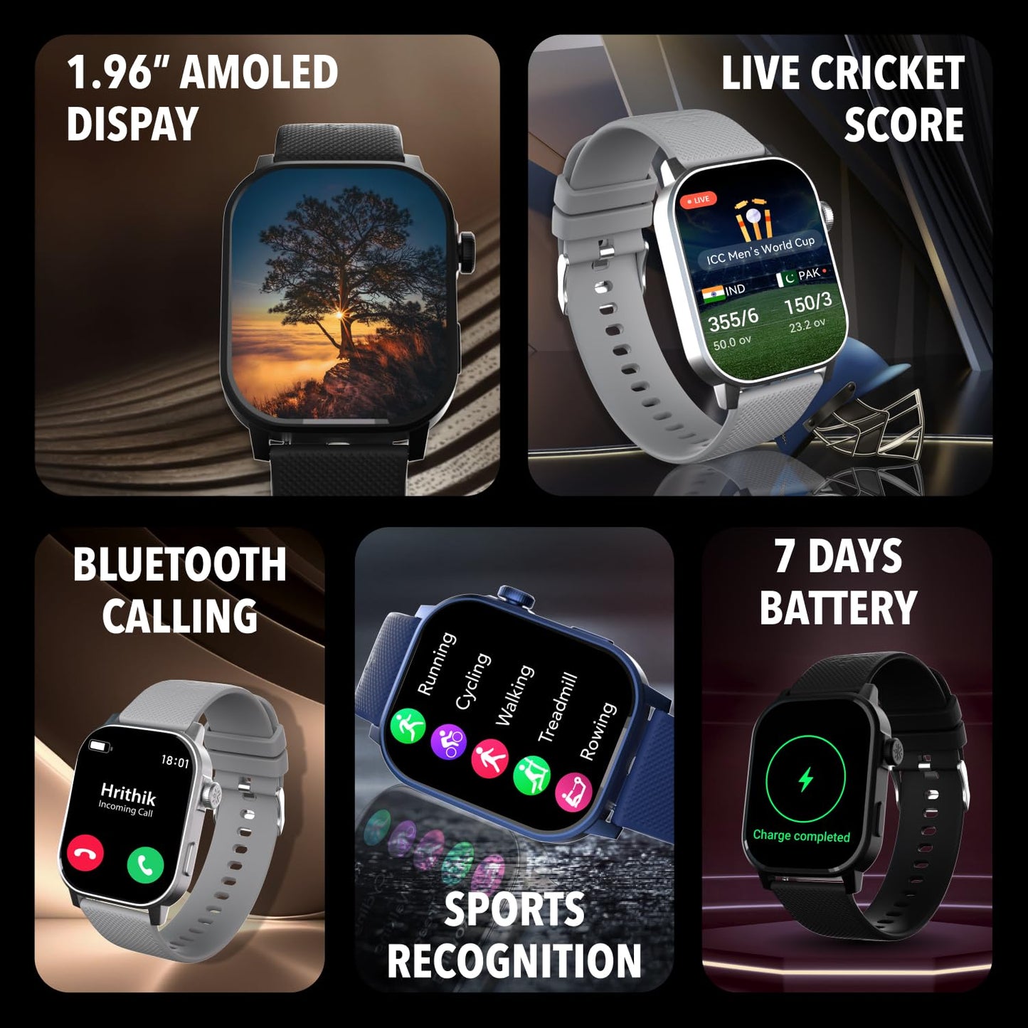 (Refurbished) Cultsport Newly Launched Ace X 1.96" AMOLED Smartwatch, Premium Metallic Build Smartwatch, Always On Display, Bluetooth Calling, Live Cricket Score, Health Tracking, Functional Crown