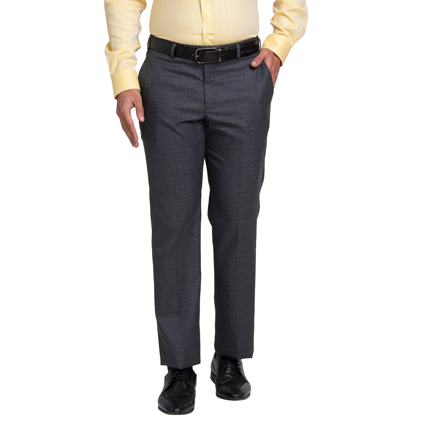 Park Avenue Men Smart Fit Checks Pattern Poly Viscose Blend Formal Trouser (Size: 30)-PMTX07316-G8 Dark Grey