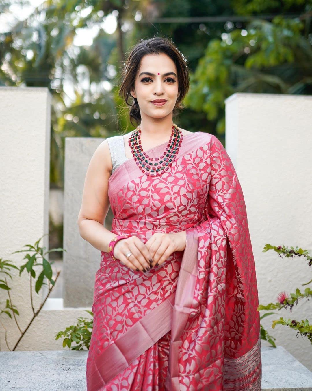 SGF11- Women's Kanjivaram Soft Silk Saree With Blouse Piece (Light Pink SGF-15)