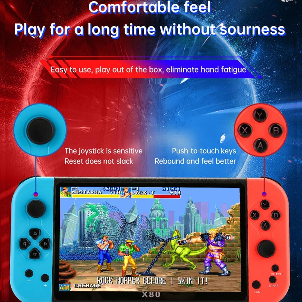 New World X80 Hand Video Games Console Handheld Game Player 7 Inch Full-Color Disply Built-in 20000+Games TV output 8 Emulator Support PS1