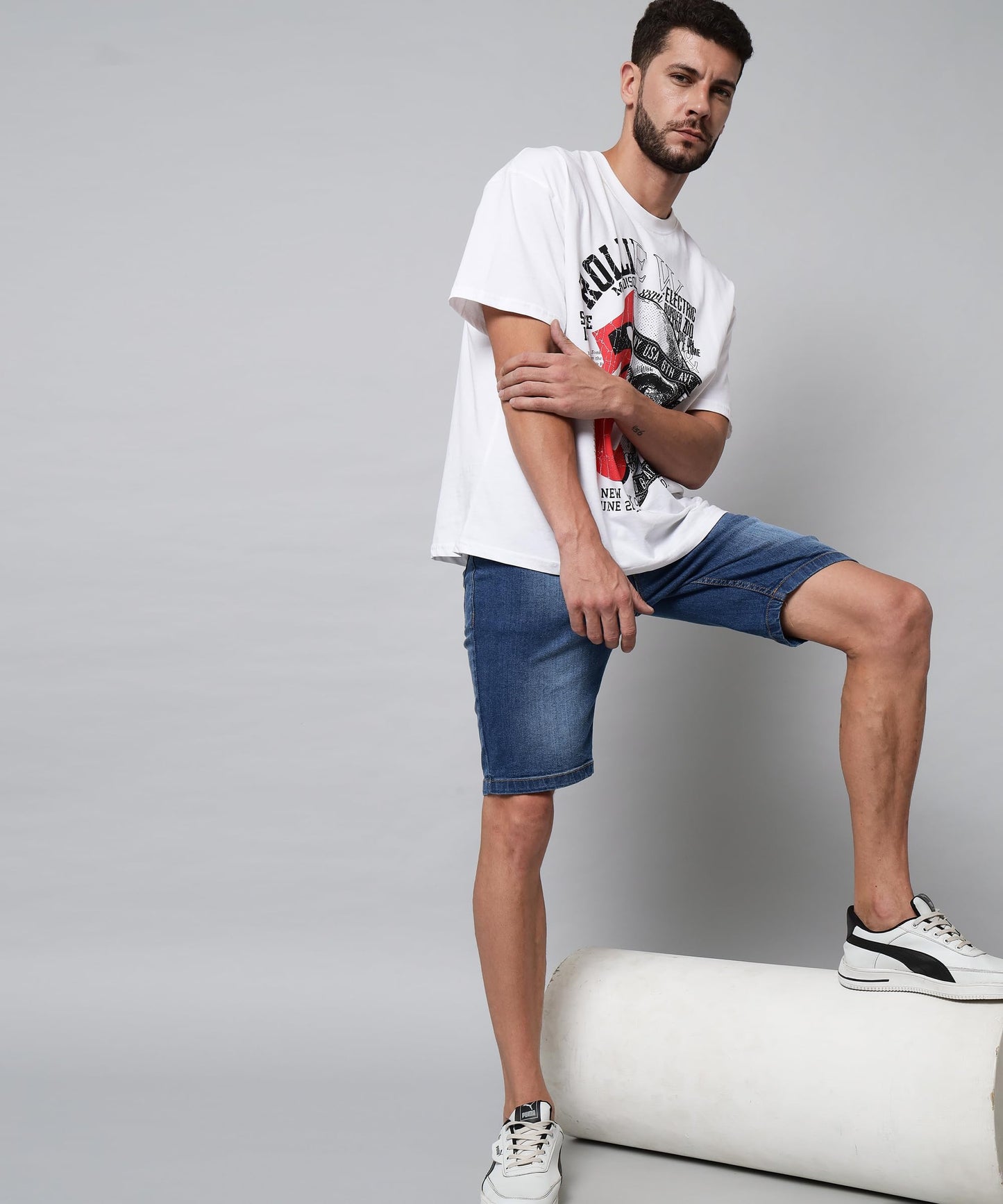 STUDIO NEXX Men's Cotton Denim Shorts - HIKE54_MEDBLUE_28 Blue