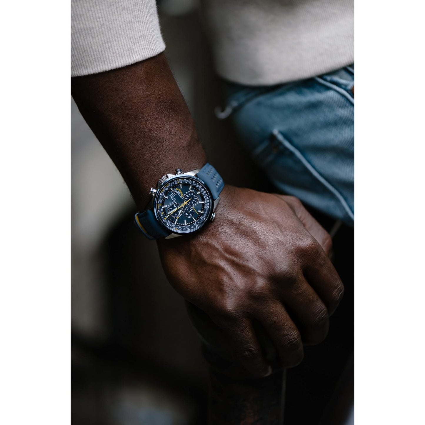 Citizen Leather Eco-Drive Analog Blue Dial Men Watch-At8020-03L, Blue Band