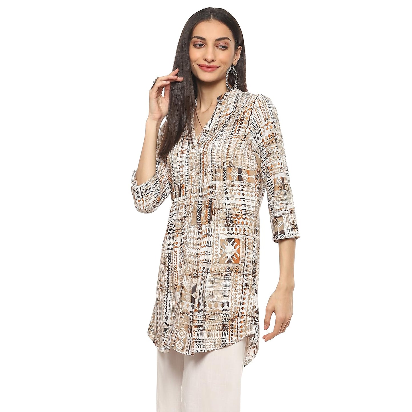 BIBA Regular Women Rayon Straight Kurti (TOP&TUNICS20217SS24BRN_Brown