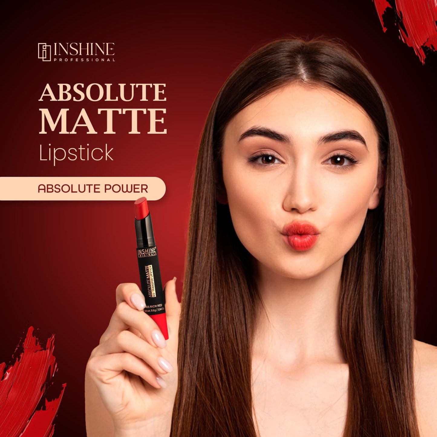 INSHINE Absolute Matte Lipstick - Long-lasting, Transfer-resistant, Velvety Matte Finish with Intense Color, Up to 12 Hours Wear | Perfect for Sophisticated Lips - RED WINE