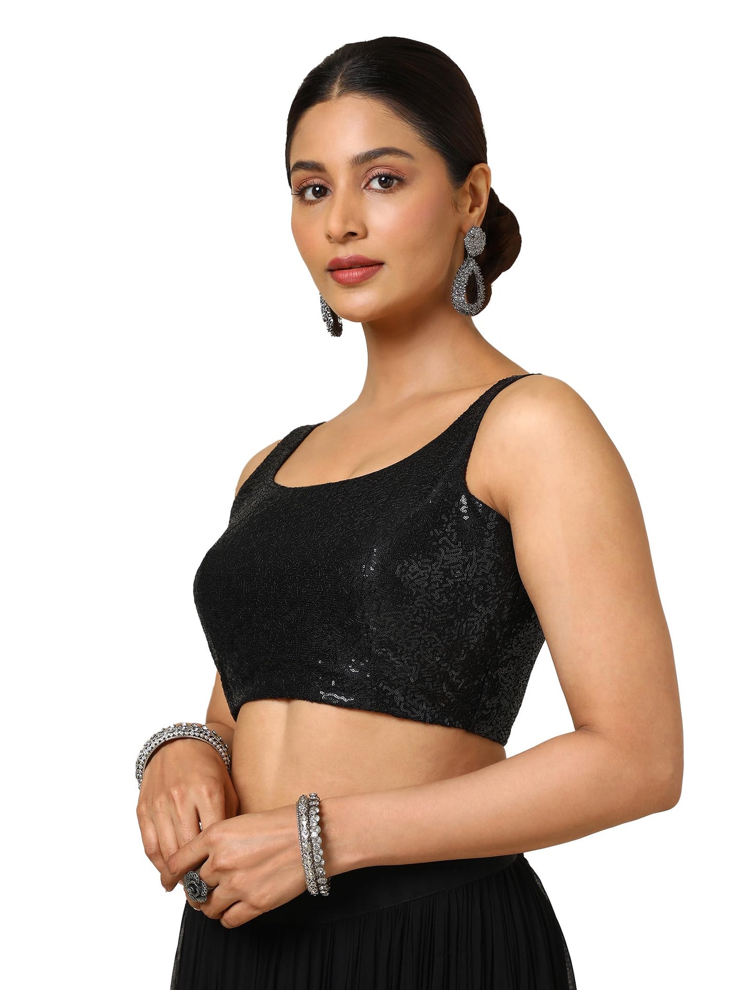 Soch Womens Black Embellished Georgette Padded Blouse with Sequins