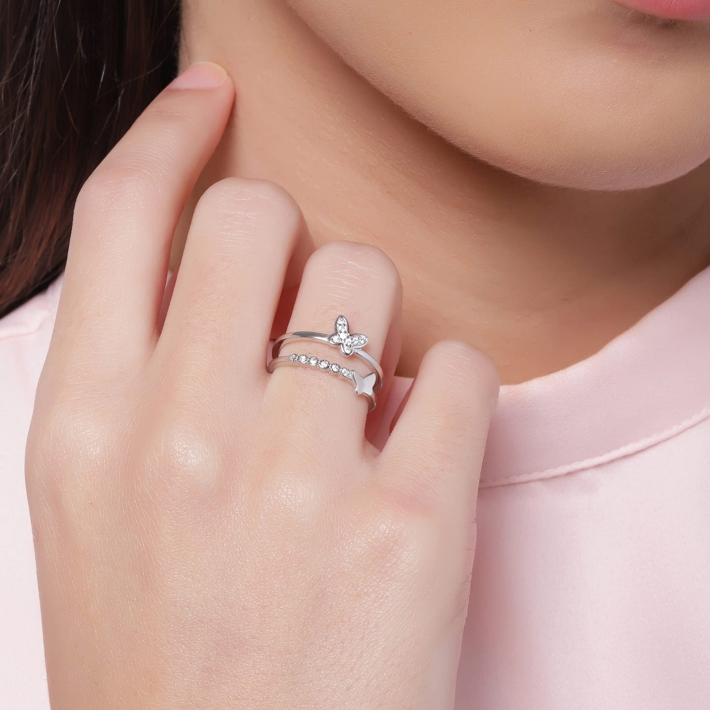 GIVA 925 Silver Layered Butterfly Ring, Adjustable | Gifts for Girlfriend, Gifts for Women and Girls | With Certificate of Authenticity and 925 Stamp | 6 Month Warranty*