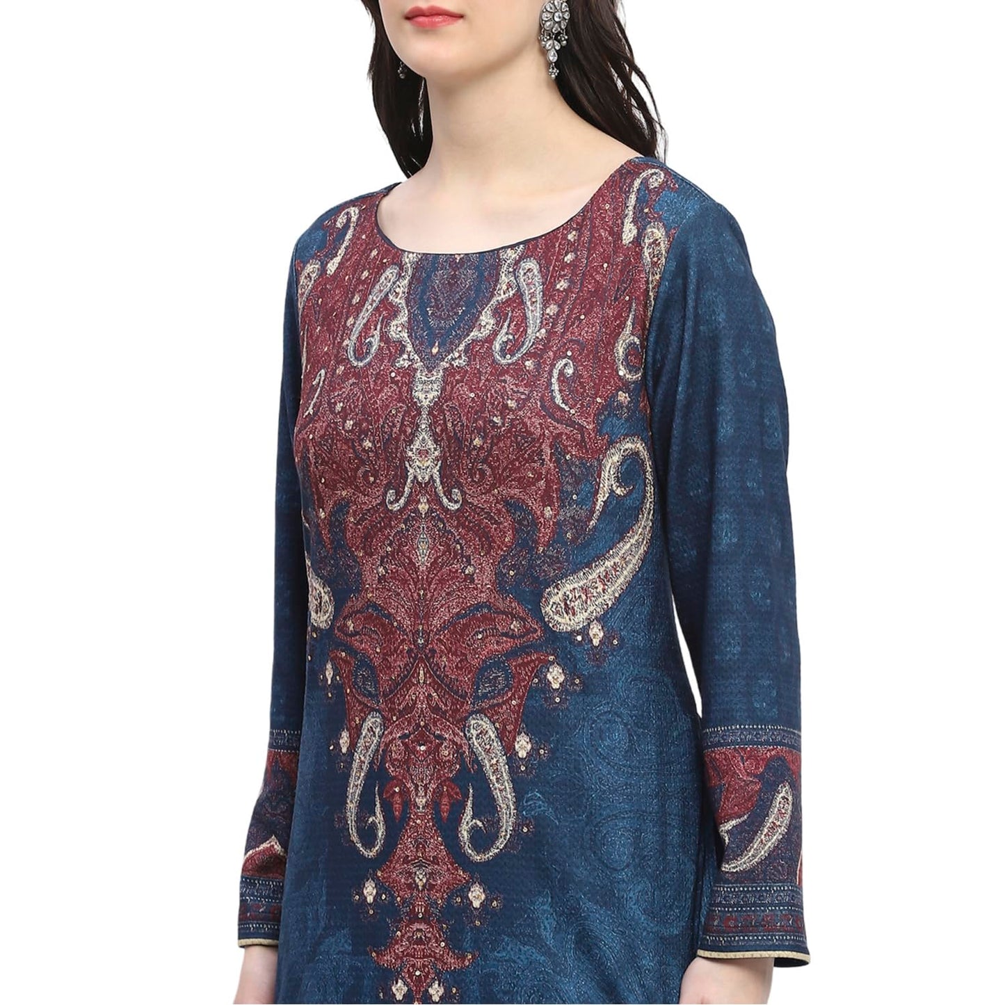 BIBA Women's Polyester Blend Kurta Sets (WNWR2826AW24TEAL_Teal Blue