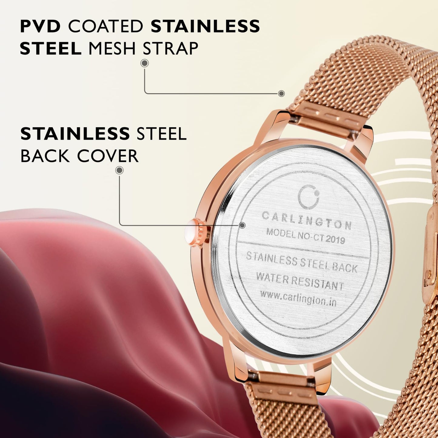 Carlington Stainless Steel Analog Dial Women Watch, Gold Band