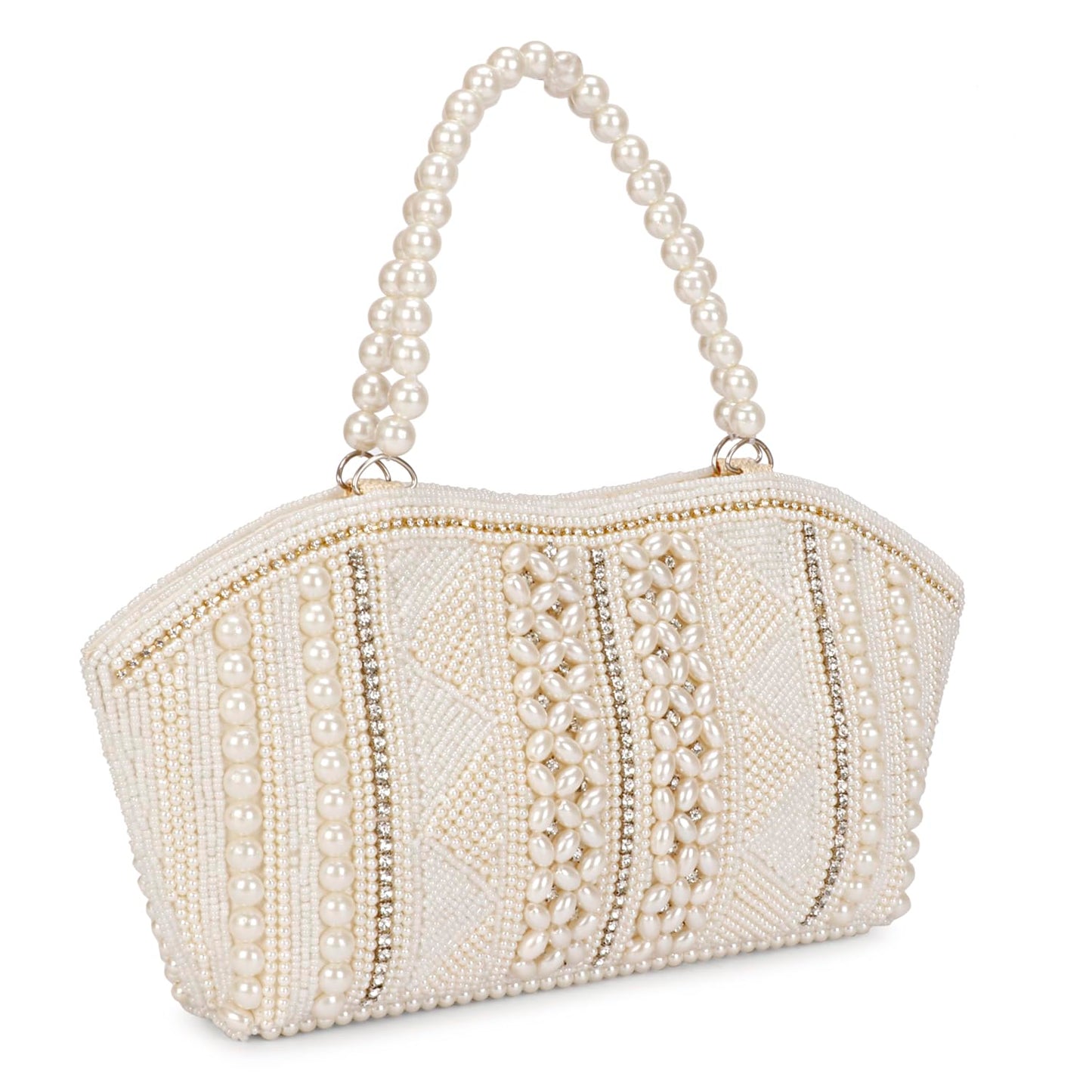 LONGING TO BUY Women Pearl Tote Clutch For Wedding & Eangement (White)