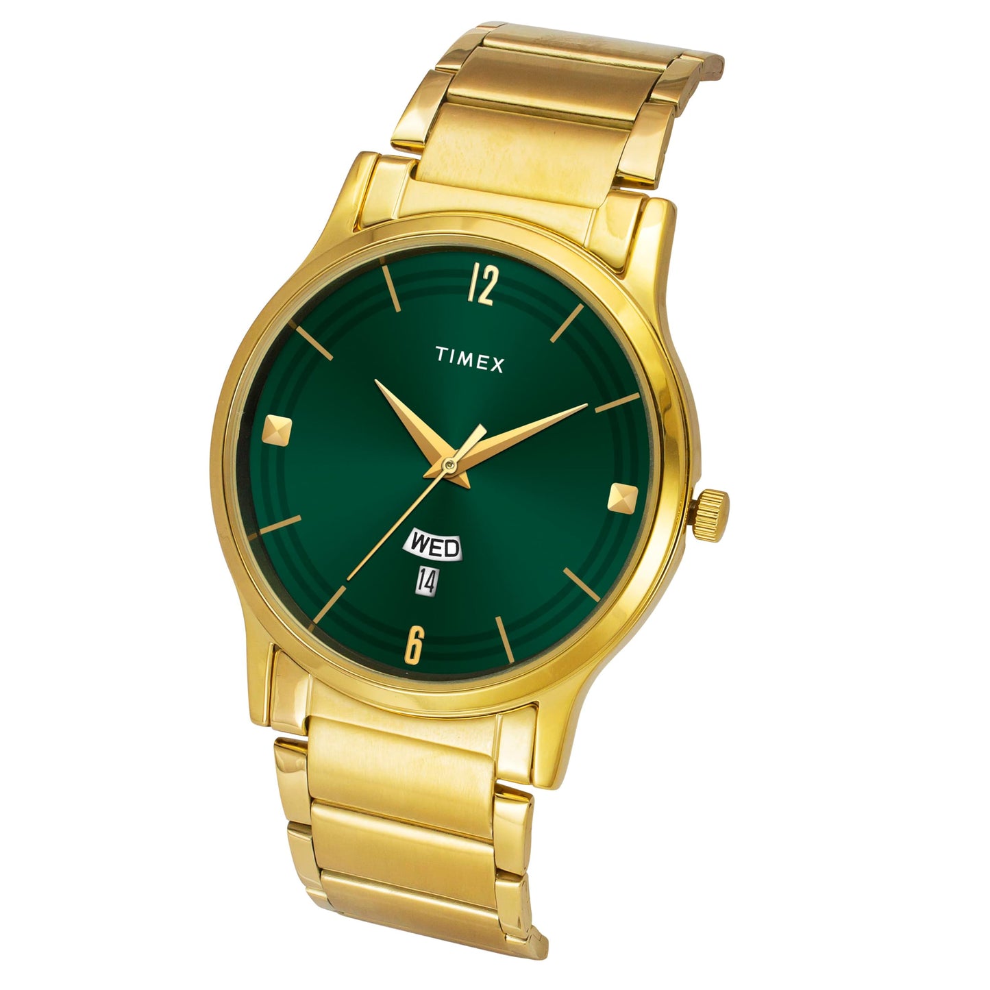 TIMEX Analog Watch for Man with Green Round Dial & Gold Stainless Steel Bracelet Band Water Resistant Men's Wrist Watches - TW000R462