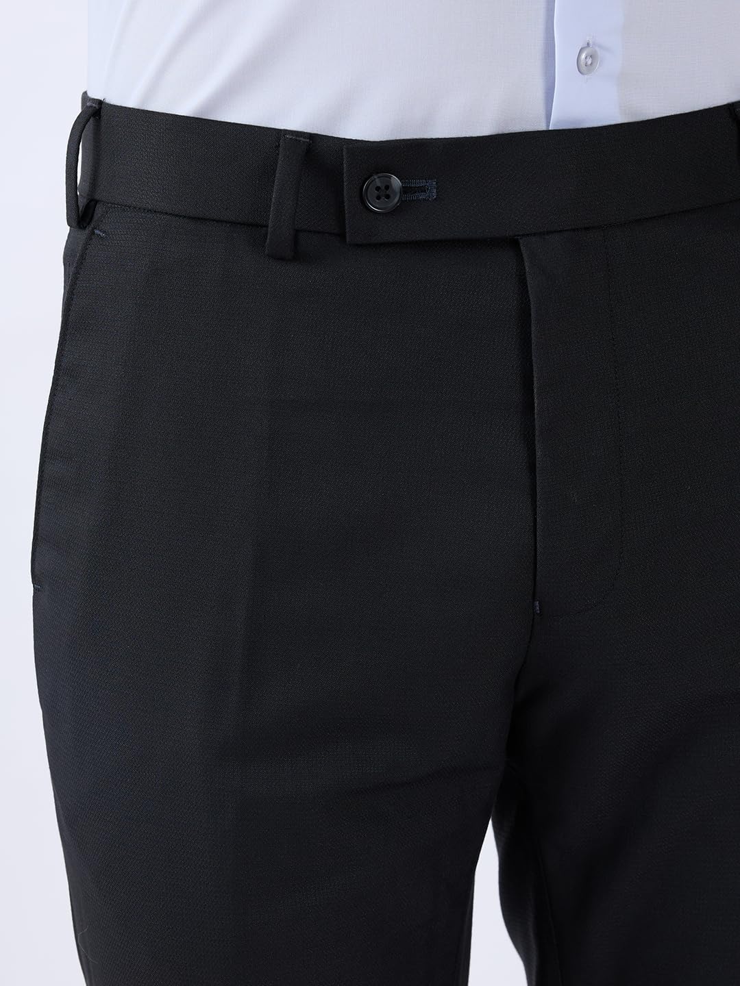 Raymond Men Slim Fit Structure Pattern Poly Viscose Blend Flat Front Formal Trouser Black