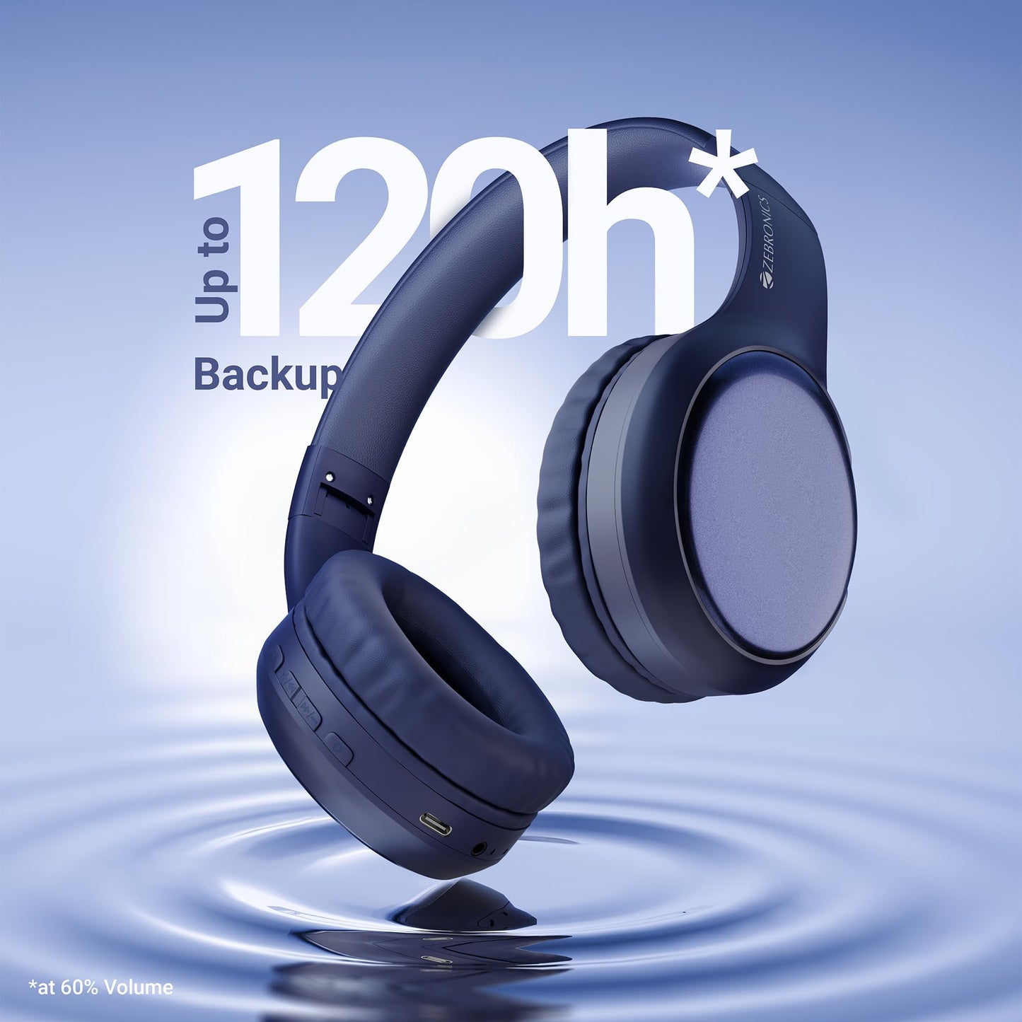 ZEBRONICS Thunder Max Bluetooth Over Ear Headphone with 120*Hrs Playback, 3 EQ Modes, 40mm Bass Driver, Fast Charging, ENC, Gaming Mode, Dual Pairing, BT v5.4, AUX, Metallic Finish (Purple)