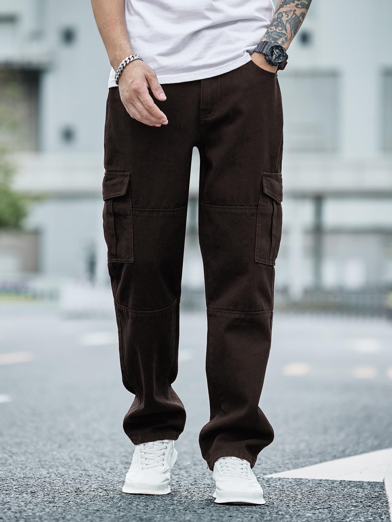 GRECIILOOKS Regular Cargo Pant Baggy Loose Fit Brown