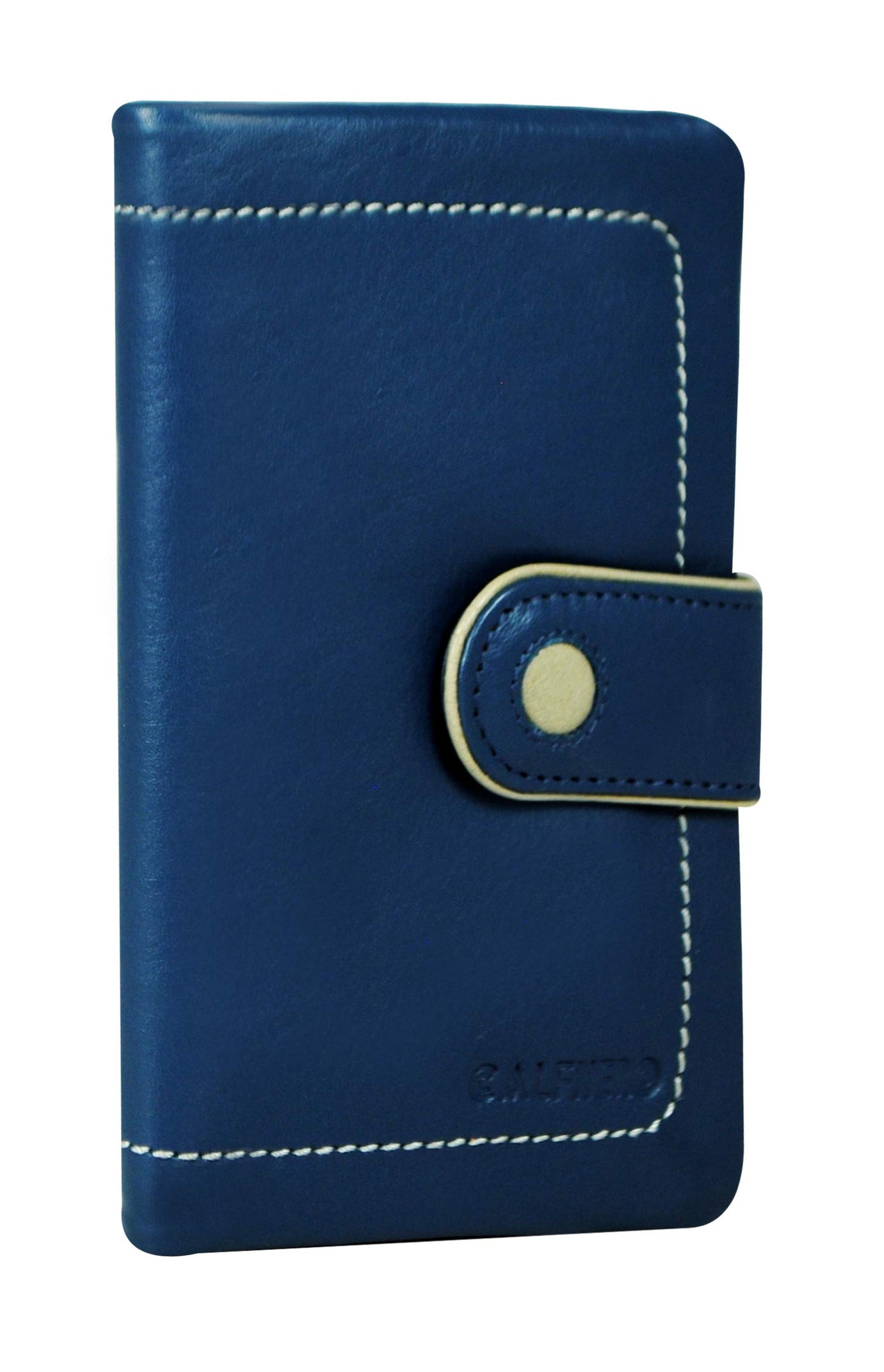 Women's Genuine Leather Wallet-Long Purse Wallet with Multiple Card Slots,Zip Pocket and Note Compartment-Dark Brown Leather Clutch Wallet by Calfnero (Blue-Multi)