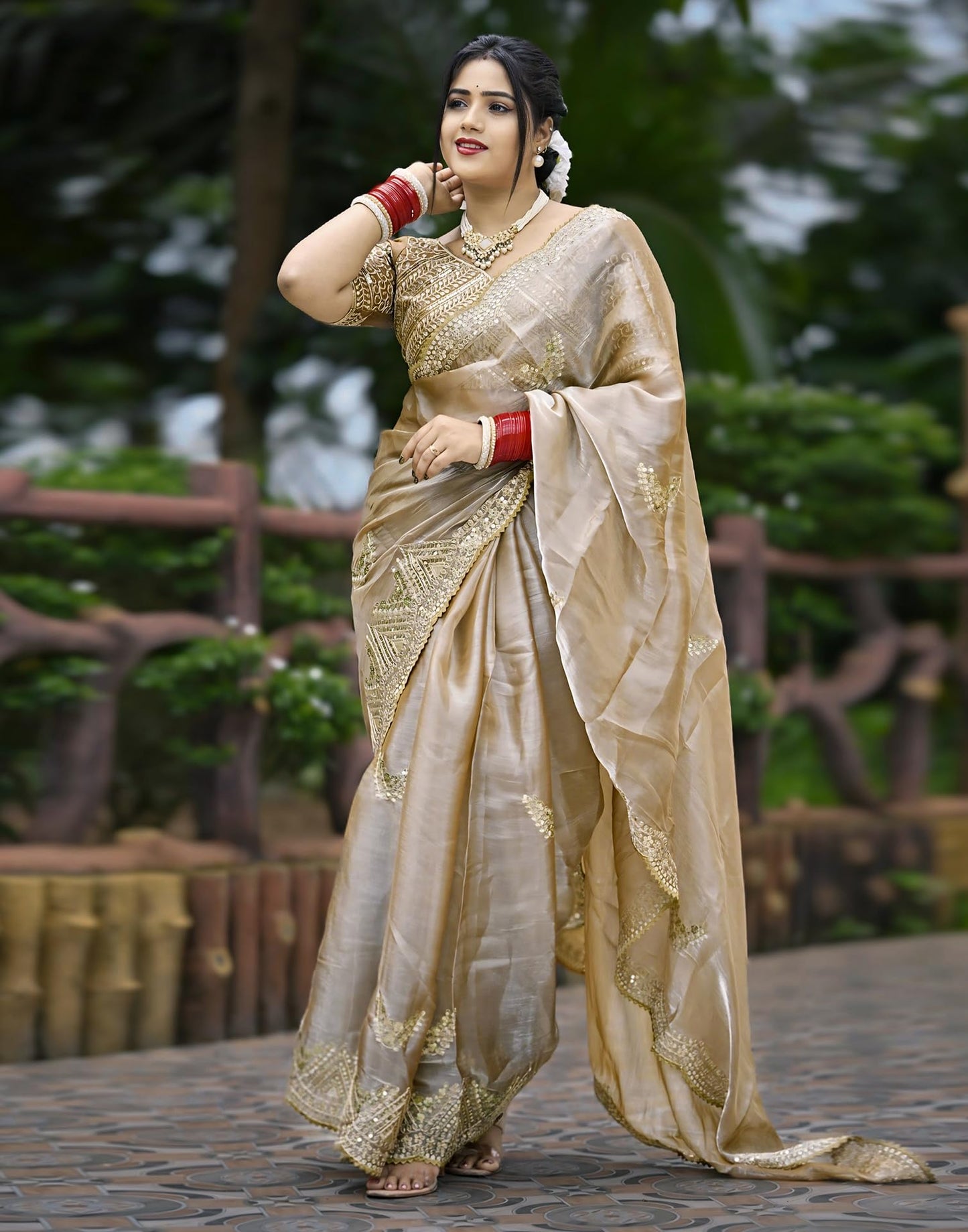SIRIL Women's Silk Embroidered Saree With Unstitched Blouse Piece(4218S6634-Beige)