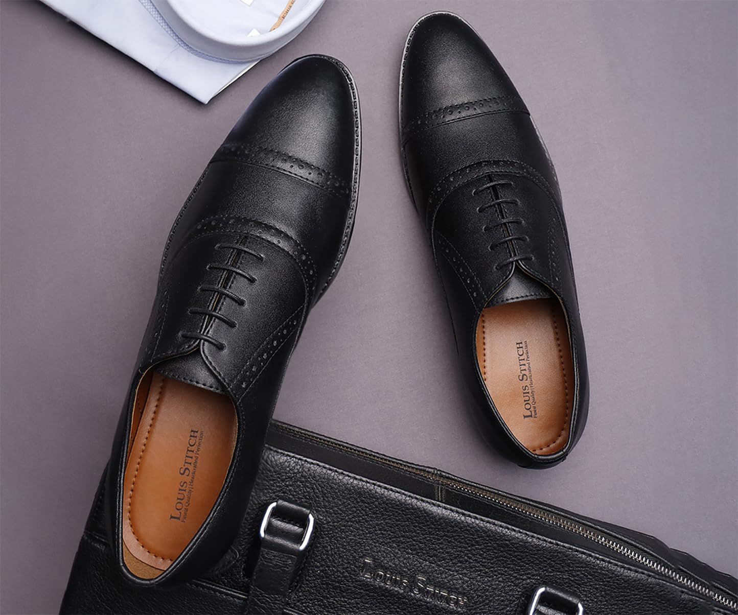 LOUIS STITCH Men's Formal Lace-up Oxford Shoes for Men | Solid Design | Ideal for Formal, Business Casual, and Parties | Obsidian Black, Size UK 7 RGOXJB