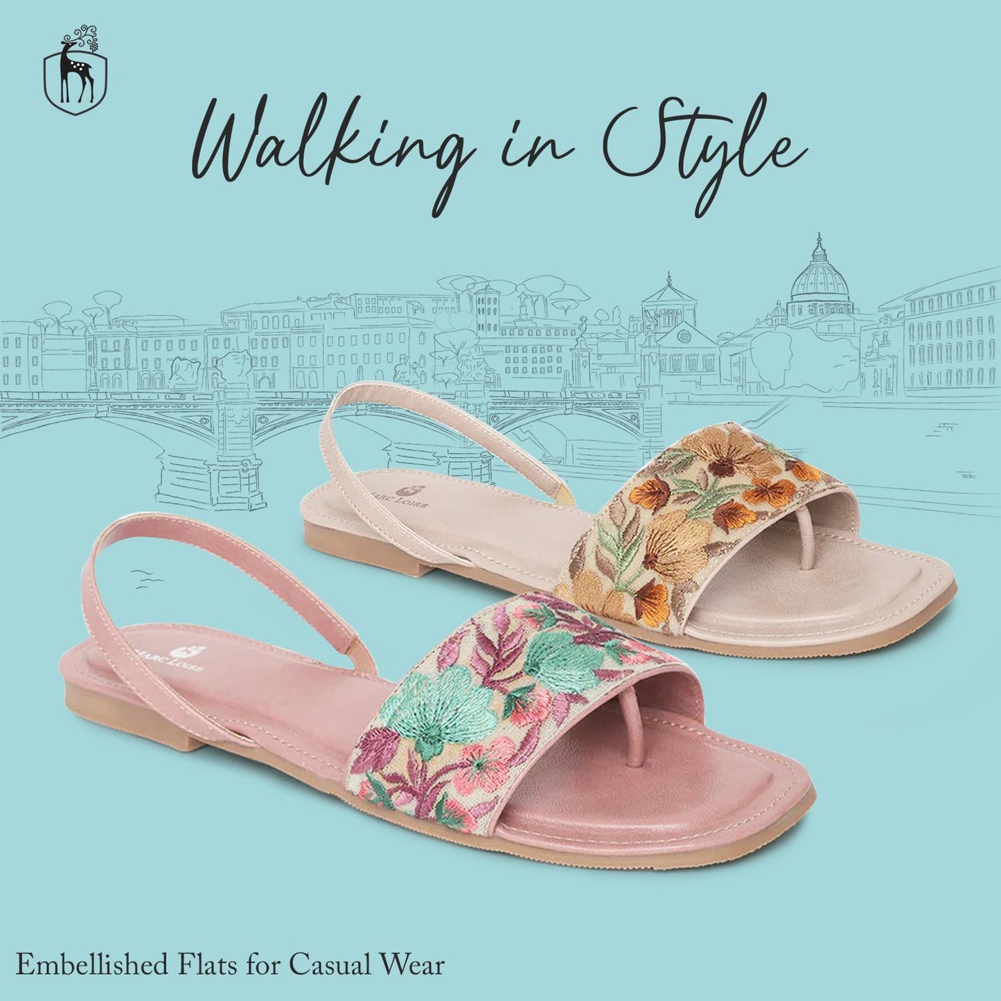 Marc Loire Women's Open Toe Ethnic Slip-On Embellished Flat Sandals,Cream - SaumyasStore