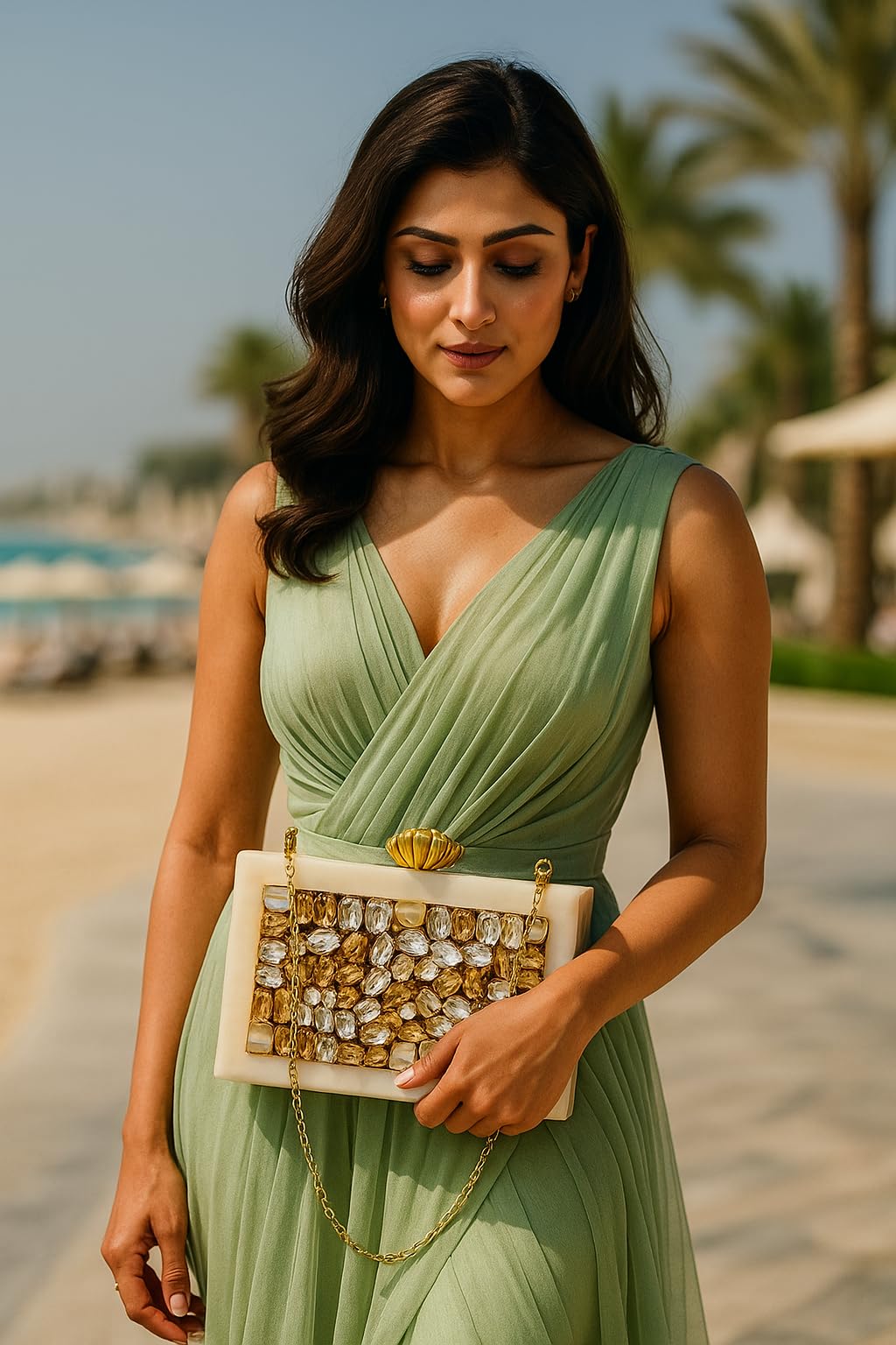 Maresse Women's Bridal Designer Purse – White Marble Resin Clutch with Embellished Stones, Elegant Sling Bag for Weddings, Stylish Evening Handbag, Luxury Party Accessory for Women (Monolith)