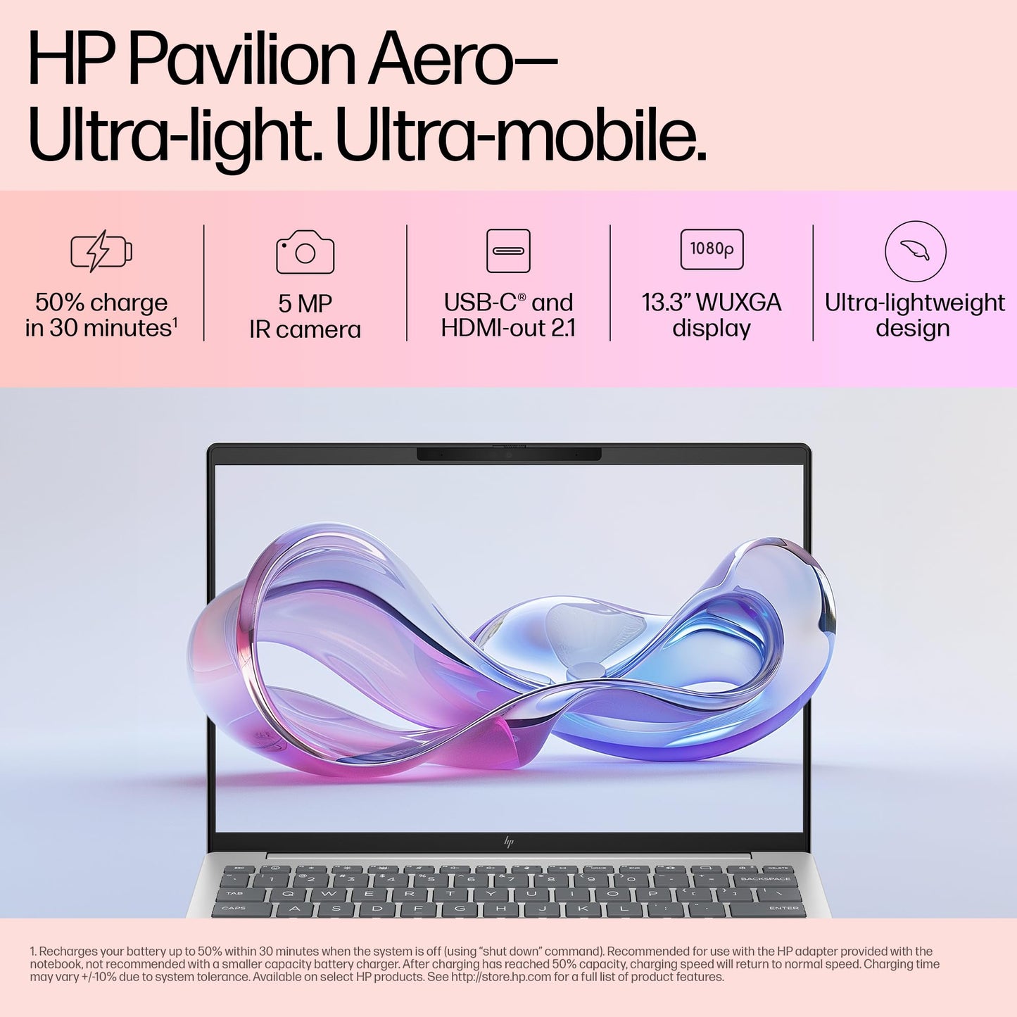 HP Pavilion Aero AI Laptop, AMD Ryzen 5 8640U, 10-12 Tops, 16GB LPDDR5x, 512GB SSD, 13.3-inch (33.8cm), Ultra-Light, WUXGA, AMD Radeon Graphics, 5MP Camera (Win 11, Office 21, Silver, 1kg) bg0016AU