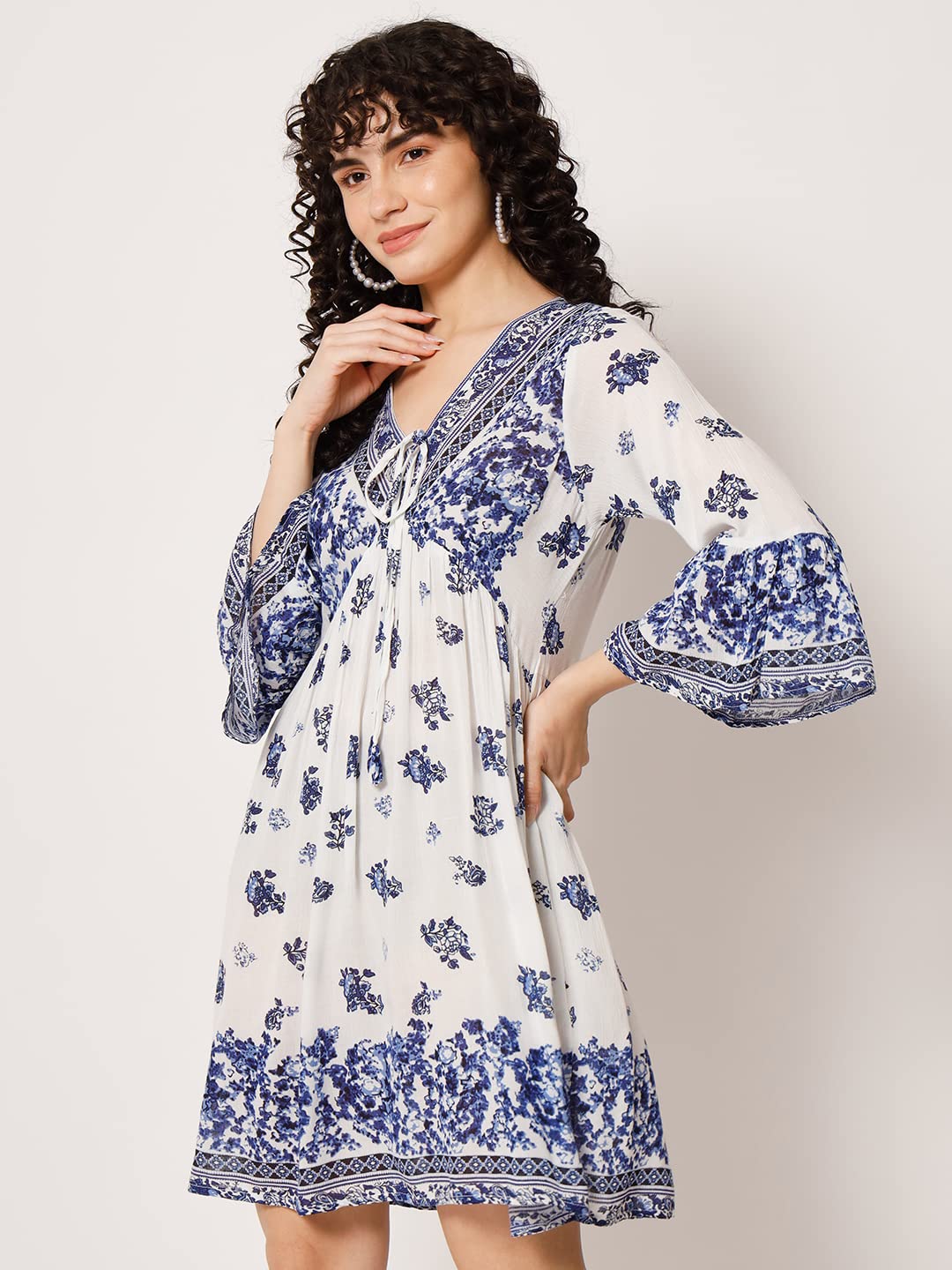 veldress21 Women Rayon Embroidered Round Neck Flare Maxi Dress Blue Summer Stylish