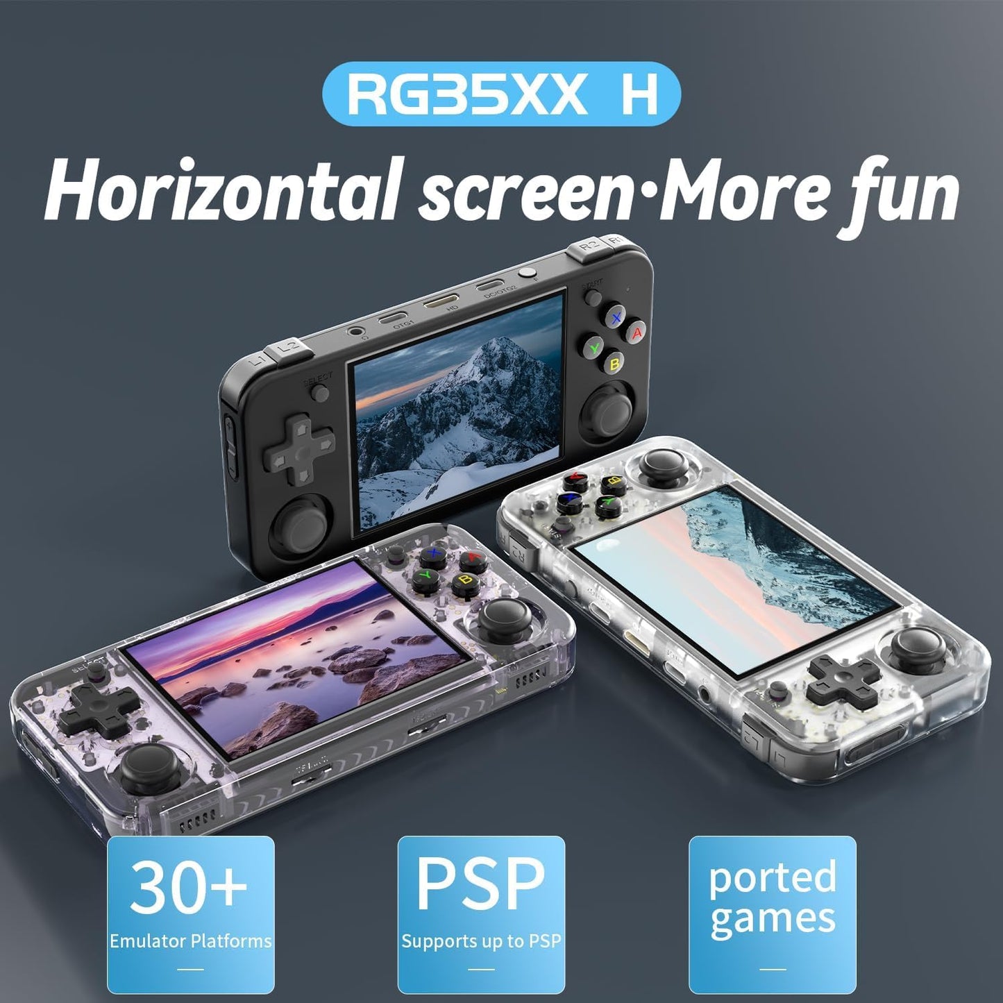 New World Anberni-c RG35XX H Retro Handheld Game Console 3.5 in IPS Screen Built-in 3300mAH Battery 64G TF Card Preinstalled 5528 Classic Games (Black)