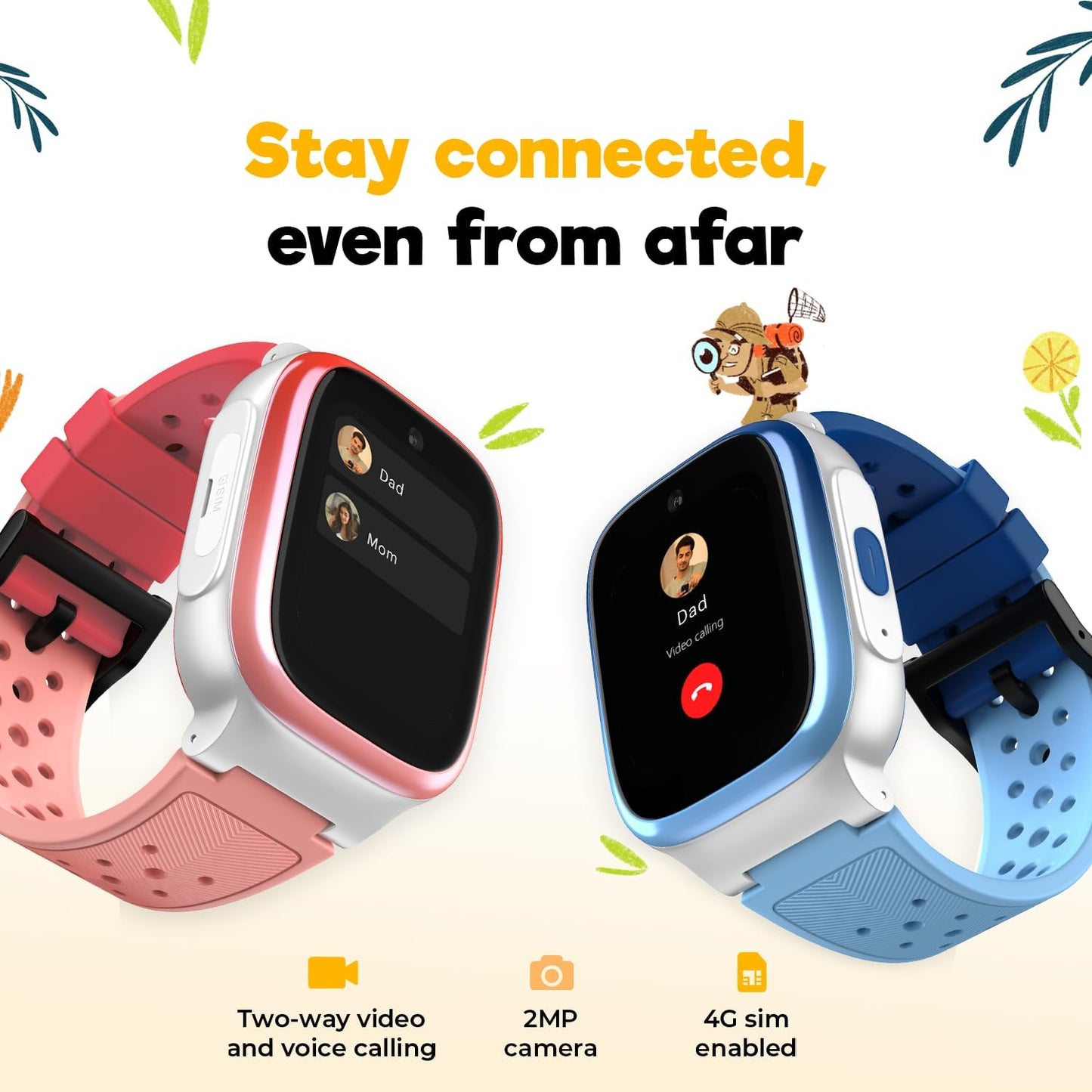 Noise Explorer Kids Smart Watch with GPS Tracking, 2-Way Video & Voice Calling, Safe Zone Alert, School Mode, SOS, Habit Formation, App for Parents (Captain Duo), Multicolor