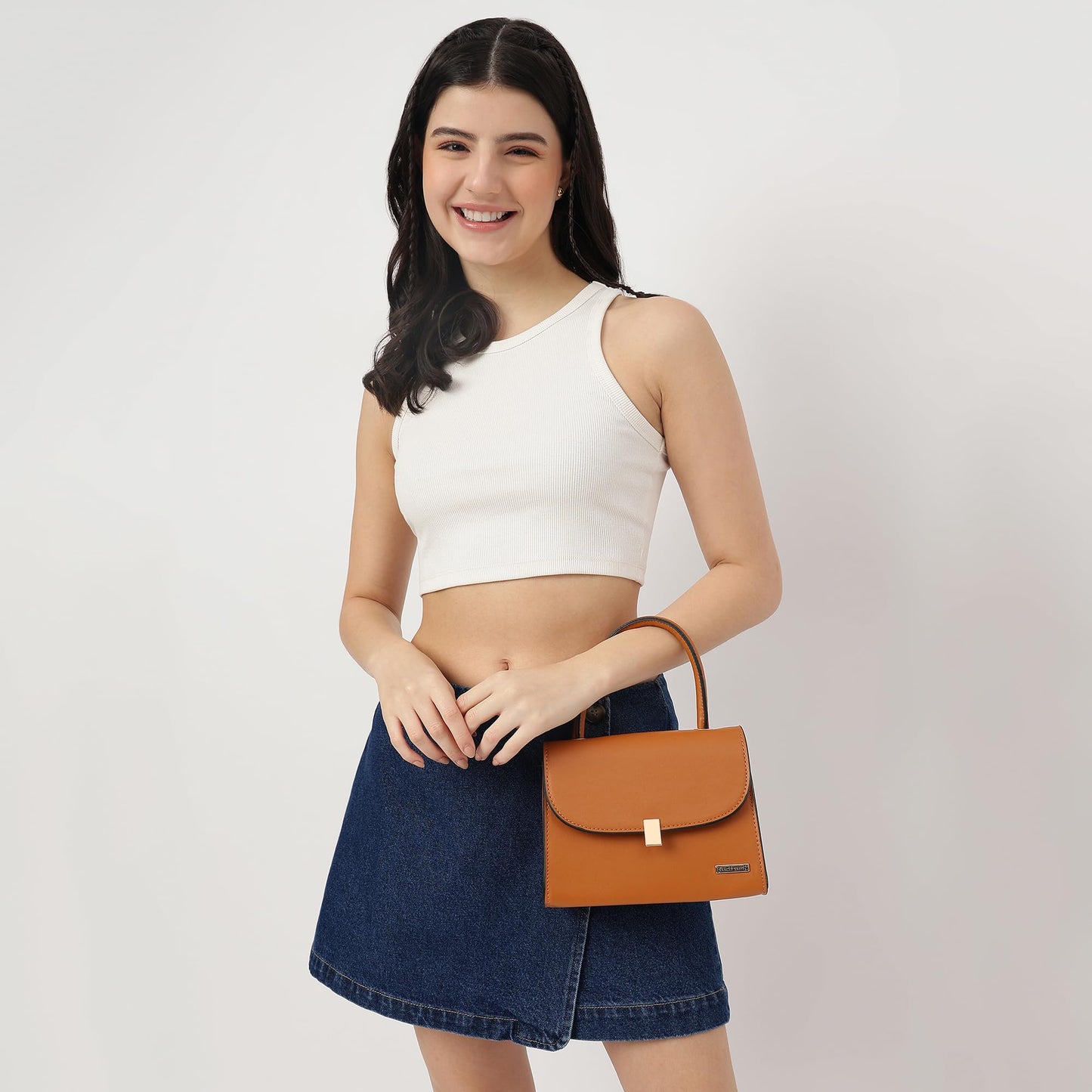 Fastrack Solid PU Structured Handheld Bag For Women, Girls and Ladies| with Detachable Sling Strap and Button closure | Ladies Purse Handbag | Handbags for Casual Carry