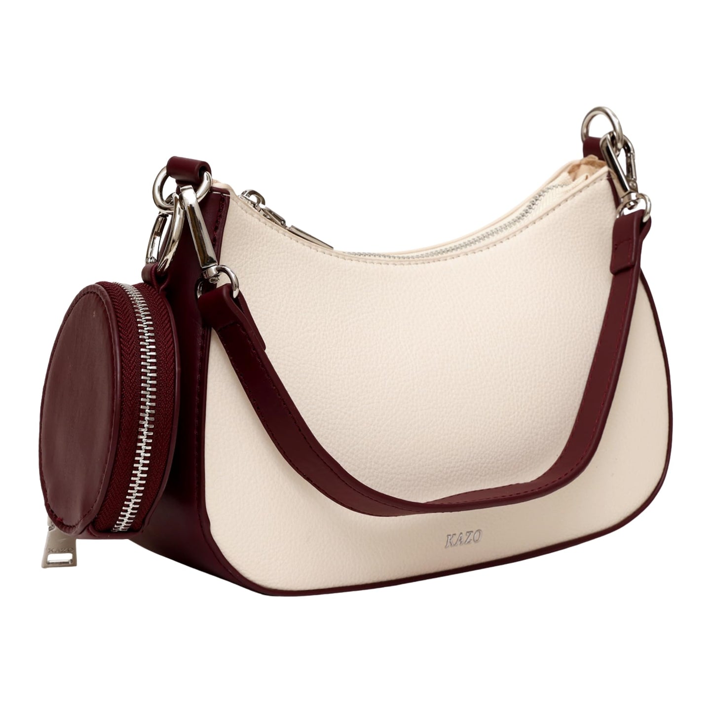 Kazo Bag Off White Burgundy Shoulder Purse | Contrast Structured Handbag